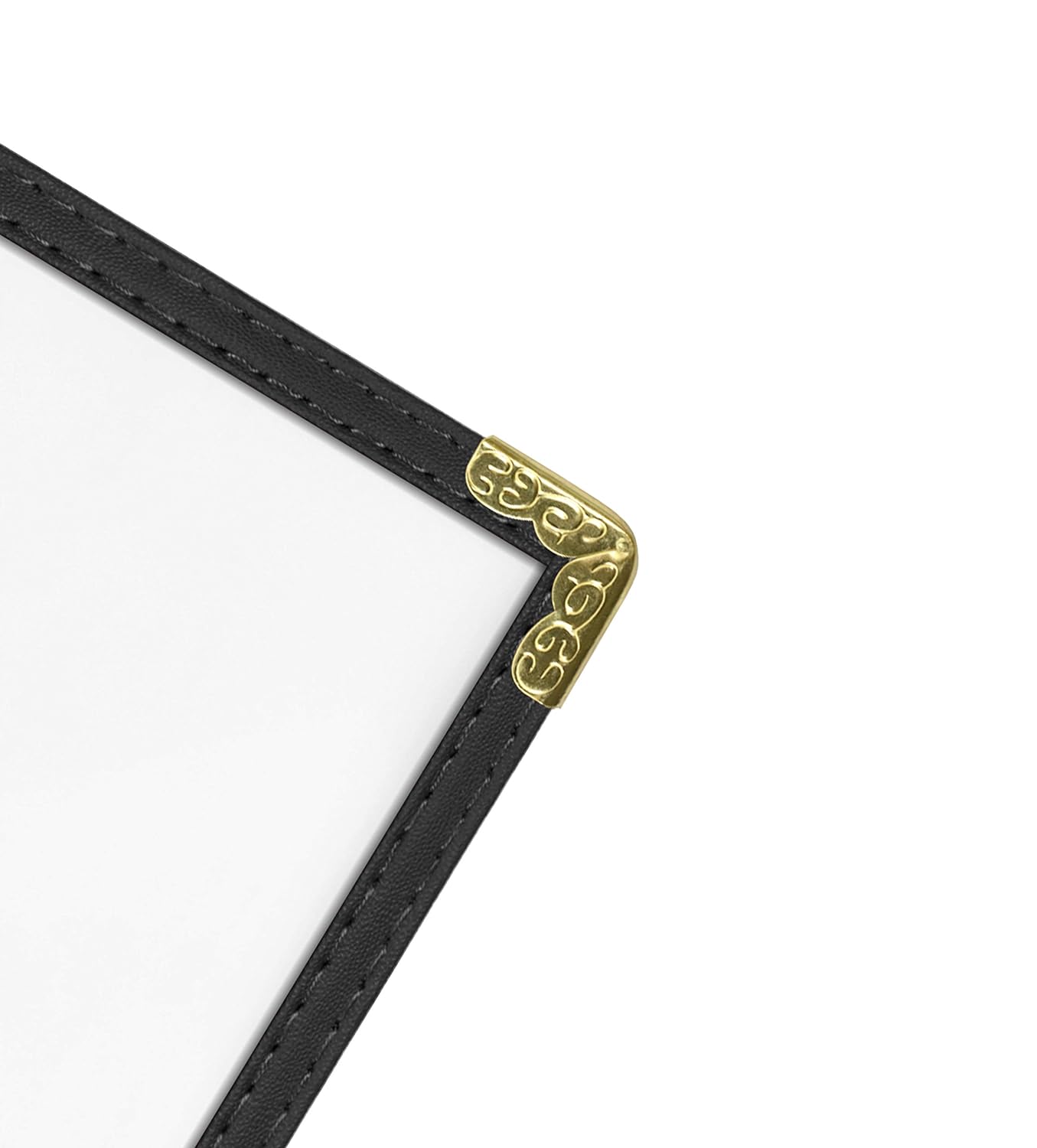 Goodsmart Restaurant Menu Covers – 25 Pack Black 6-View Booklet 5.5" x 8.5", Side-Loading Vinyl & Plastic Menu Holders, Clear Menu Sleeves, Leather-Style Café Covers with Gold Corners