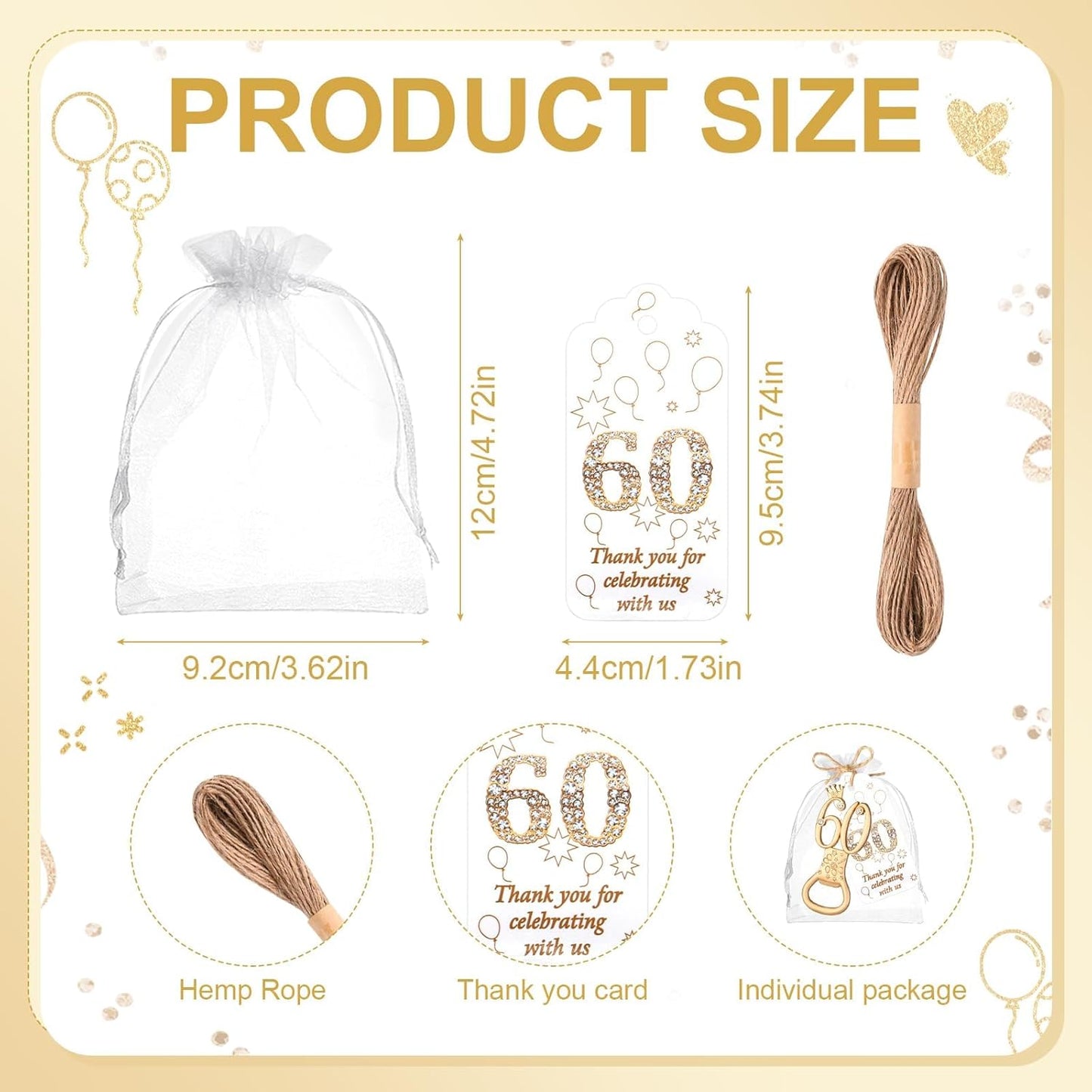 50Pcs 60th Birthday Bottle Opener Set 60th Birthday Party Favors 60th Golden Bottle Openers Personalized Party Favors Wedding Anniversaries Souvenirs Favors For Guests Party