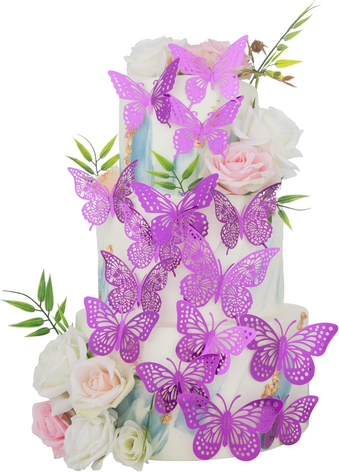 Gyufise Metallic Purple Butterfly Cupcake Toppers Hollow Art 3D Butterfly Cake Toppers Decorations Baby Shower Wedding Anniversary Kids Birthday Party Cake Wall Decorations Supplies 36Pcs