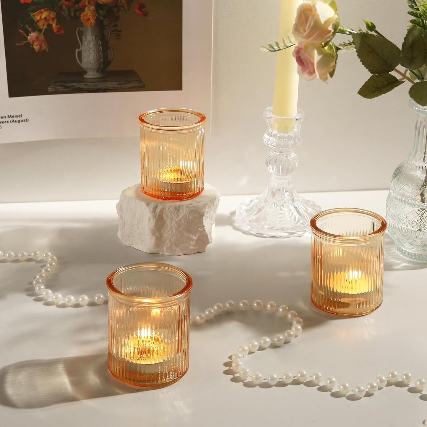 36pcs Gold Votive Candle Holders, Glass Tea Light Candle Holders for Birthday Decor, Candle Votives for Wedding Centerpiece & Home Decor (Gold)