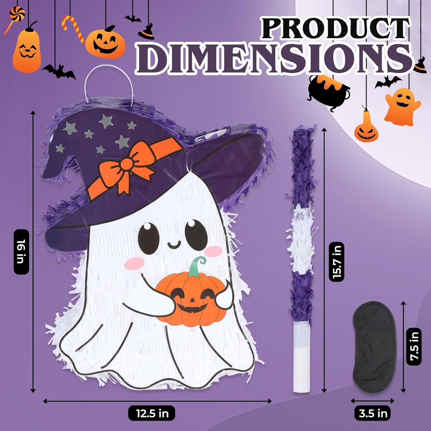 Halloween Ghost Pinatas Bundle with a Blindfold and Bat (16.5x13.1x4 Inches), Perfect for Birthday Parties Games and Decoration, Halloween Party Cute Ghost Pinata