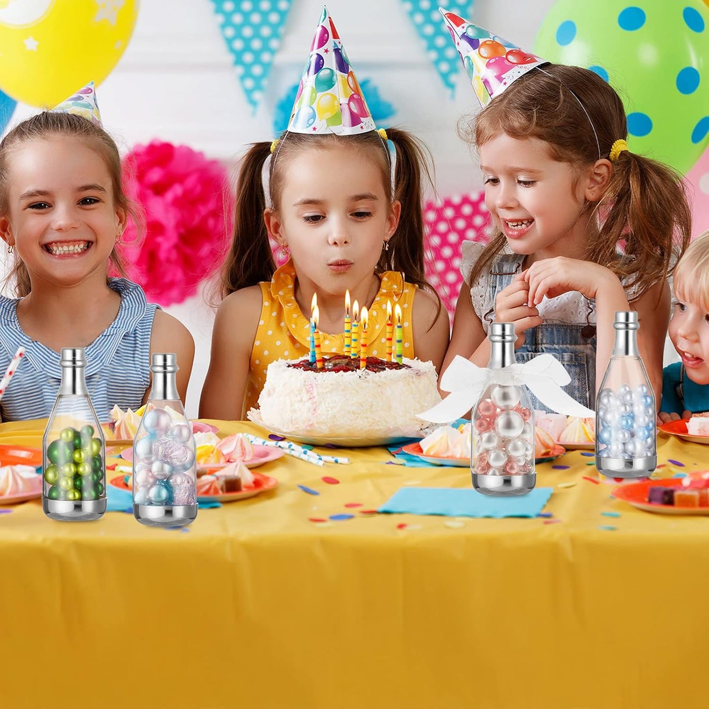 Cunhill 18 Pieces Mini Champagne Bottles Container Bulk Plastic Small Champagne Candy Bottles DIY Favor Mini Candy Jars Wedding Favors for Wedding Bridal Baby Shower Birthday(Clear and Silver)