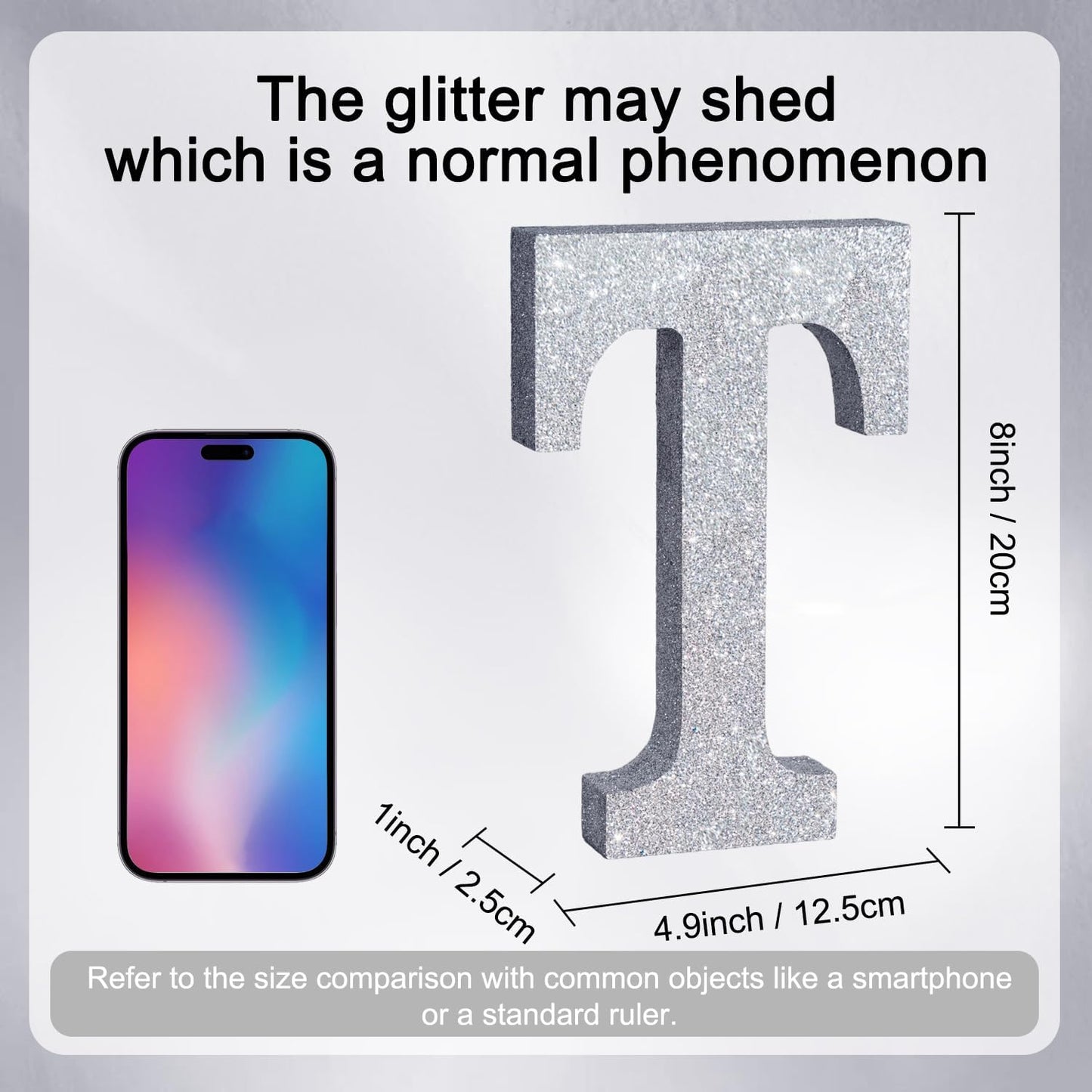 TONIFUL 8 Inch Silver Glitter Letter T Table Centerpiece A-Z Silver Birthday Party Decorations,Silver Alphabet T for Birthday,Chrismas,Graduation,Bridal Shower,Wedding,Anniversary Party Supplies