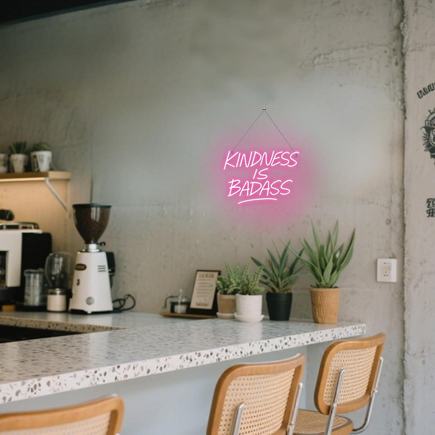 KINDNESS IS BADASS Neon Sign – Pink LED Wall Light, Inspirational Neon Word Sign for Bedroom, Dorm, Living Room, Office & Gift Décor