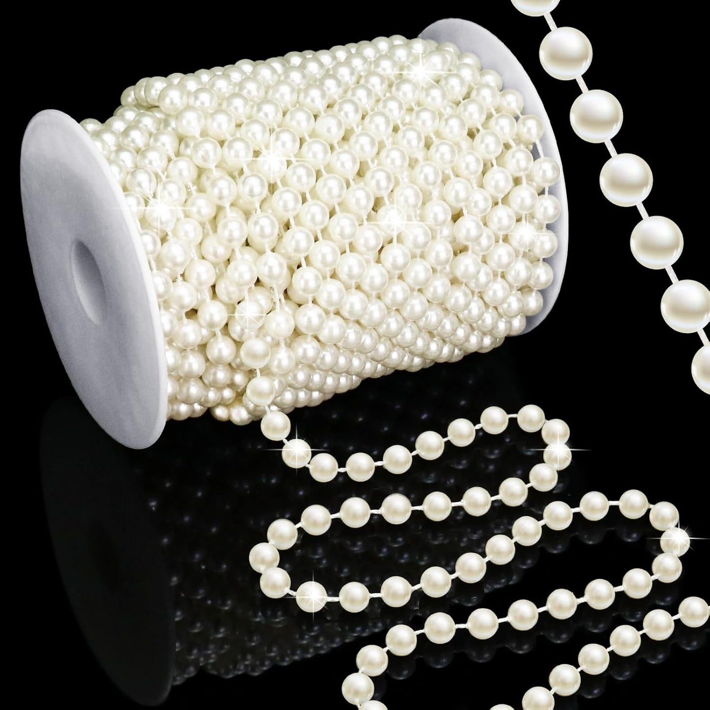59 Feet 8mm Pearl Strings Garland for Crafts, Artificial Pearl Beaded Trim Chain Roll Strands for Wedding Centerpieces Bouquet Party Decoration Christmas Tree Garland, Ivory