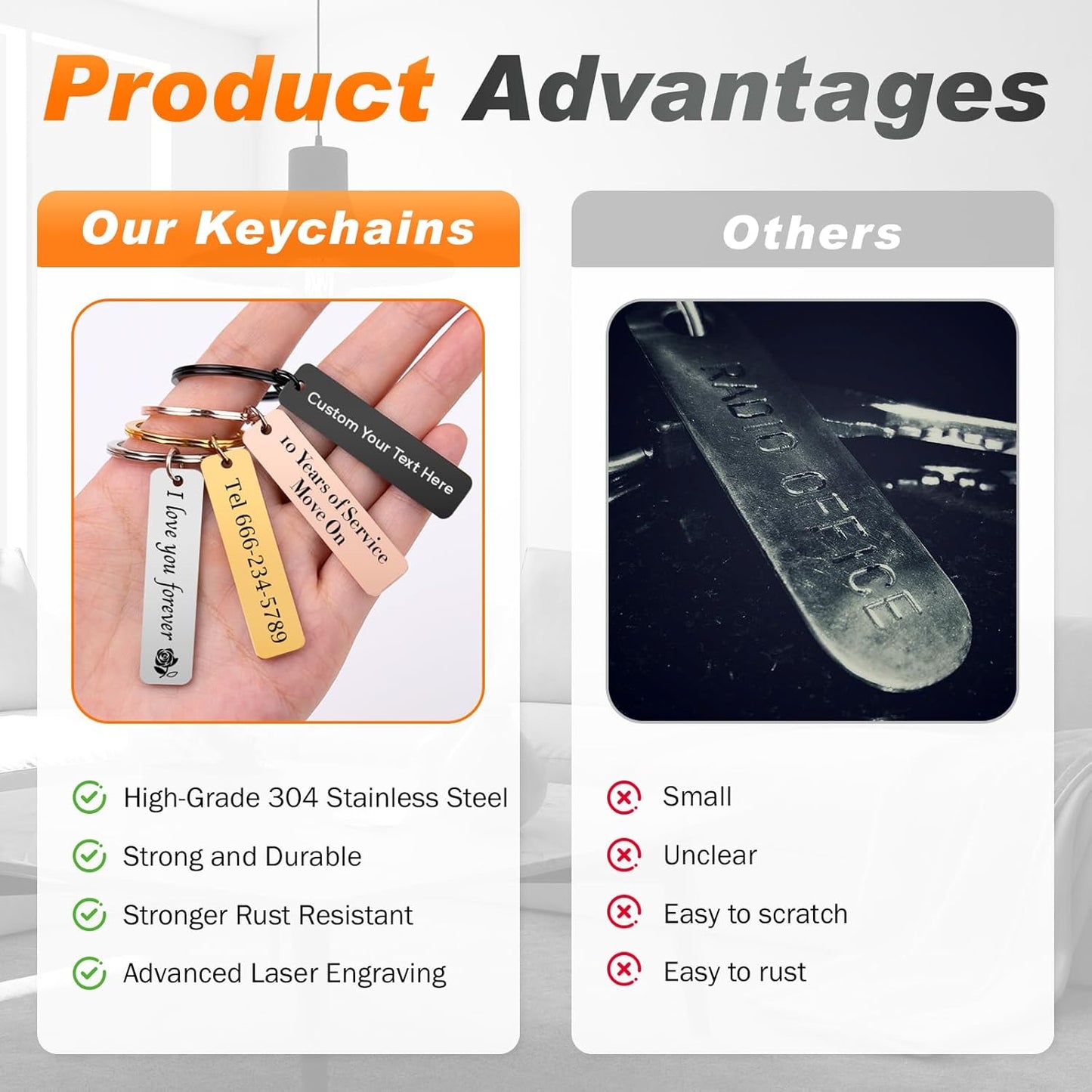 Custom Keychain with Picture, Personalized Photo Keychain with LOGO Text, Customized Gifts for Boyfriend Couple