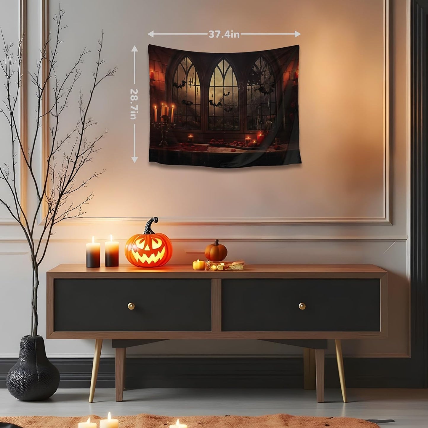 QGHOT Halloween Tapestry Wall Hanging Horror Castle Window Tapestry Gothic Spooky Backdrop Vampire Medieval Tapestries for Bedroom Living Room Dorm Wall Art Decor (28.7"x37.4")