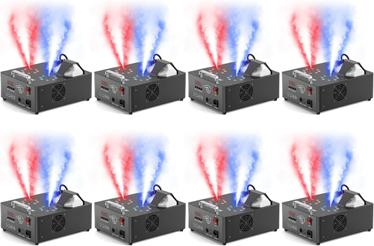 2000W Professional Fog Machine Dual Nozzle with 16 RGB LED, DMX Control Adjustable Smoke Direction, 2.5L Tank LCD Display 30000CFM for Halloween Christmas Stage DJ Party Club Events-8PC
