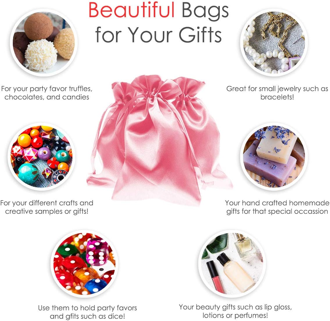 Knitial 5" x 8" Light Pink Satin Gift Bags, Jewelry, Wedding Favor Silky Drawstring Bags Baby Shower Christmas 50 Count