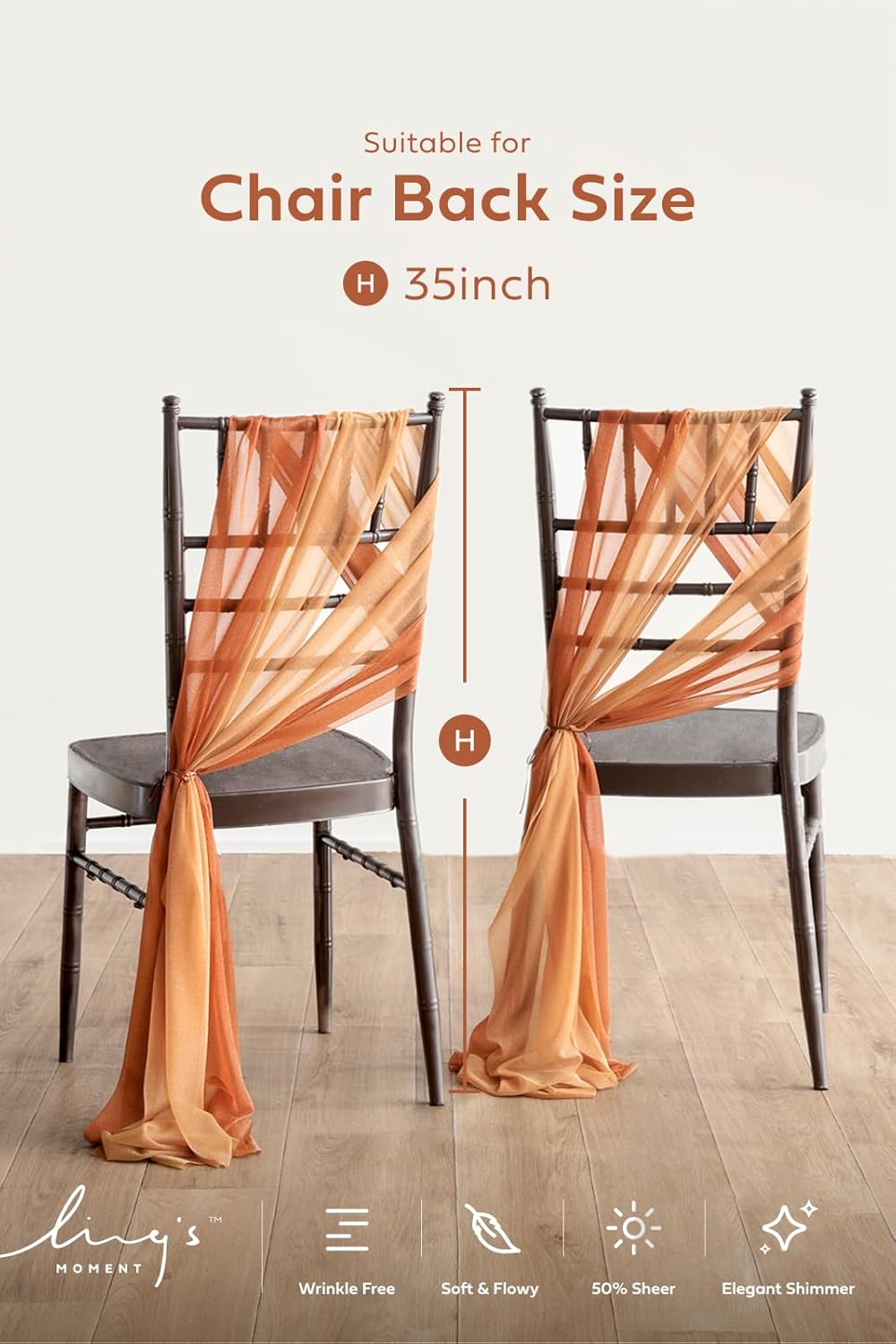 Ling's moment Wedding Chair Sashes Cover Aisle Decorations Draping Fabric Wrinkle-Free with Tie 16 Shades of Burnt Orange for Party Ceremony Reception Floral Arrangement Banquet Outdoor Decor