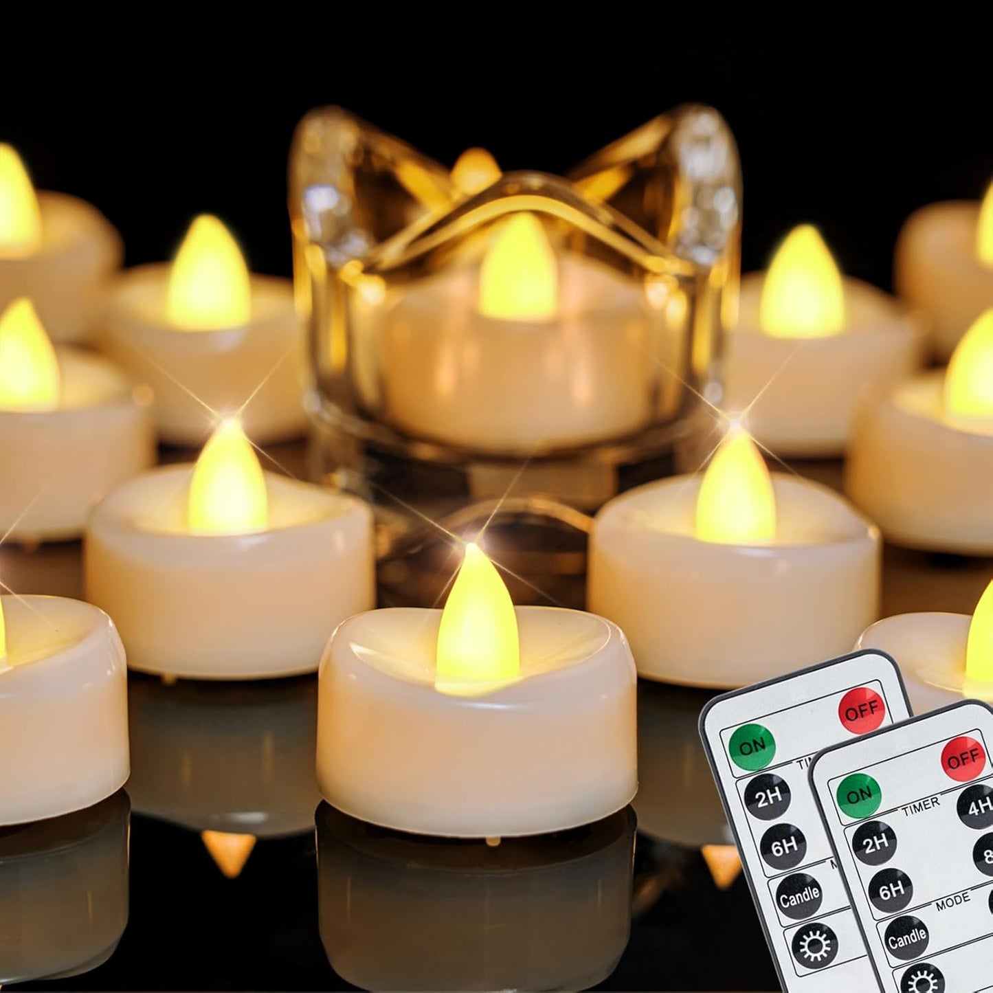 Remote Candles, 24PCS Flameless Tea Lights Candle Battery Operated with Timer, 400+Hours Remote Control LED Tea Lights Votive Candle - 1.5'' D X 1.25'' H- Warm Yellow Light
