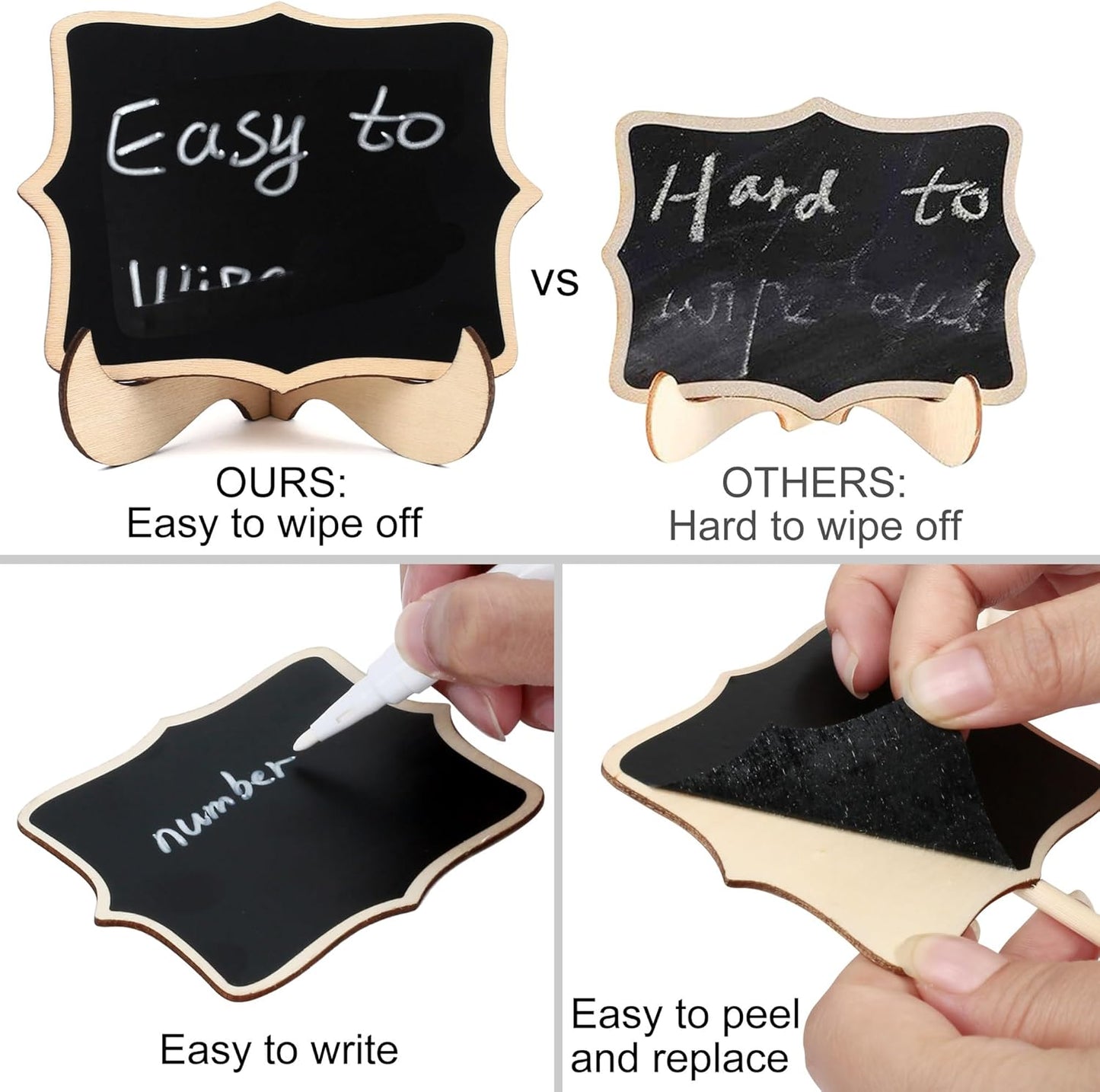 LotFancy 20 Pack Mini Chalkboard Signs with Support Easels and 10 Extra Stickers, Food Labels for Party Buffet Table, Weddings, Table Numbers, Message Board and Event Decorations