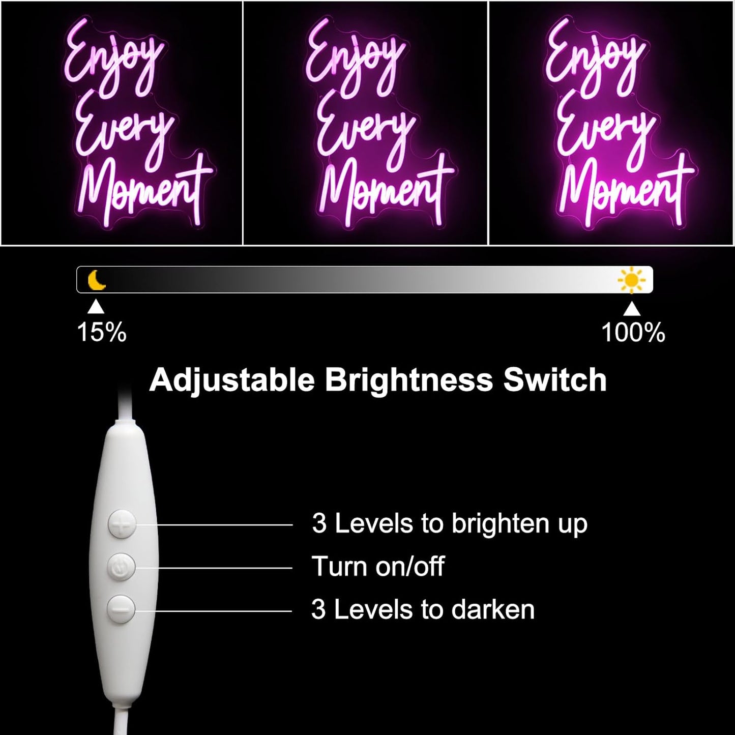 Enjoy Every Moment Neon Sign Pink Letter LED Sign Words Neon Light Up Sign Enjoy Neon Signs for Wall Decor LED Neon Lights Signs for Bedroom Bar Restaurant Salon Party Decor