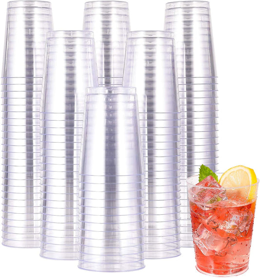 JOLLY CHEF 10 oz Clear Disposable Plastic Cups 200 Pack, Clear Plastic Cups Tumblers, Heavy duty Party Glasses, Disposable Cups for Wedding, Thanksgiving, Christmas Party