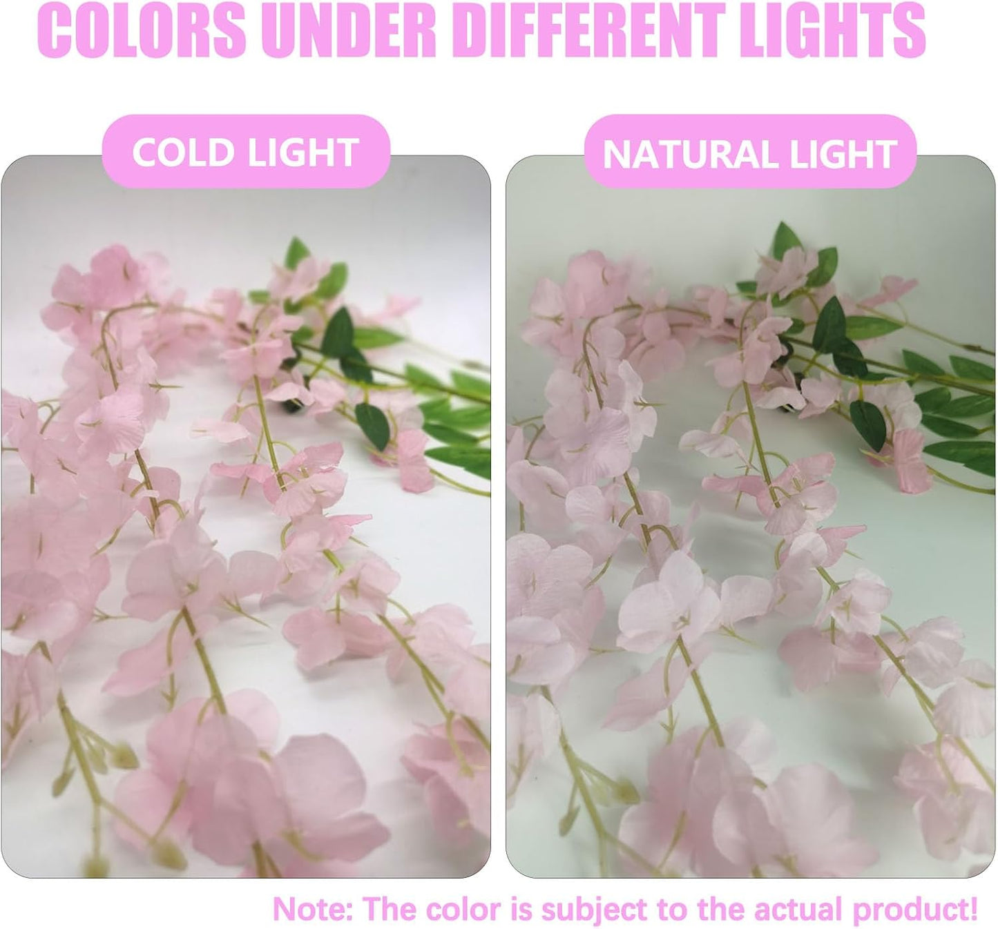 5 Pack Pink Wisteria Hanging Flowers, 3.44 Ft Fake Hanging Flowers, Artificial Wisteria Garland Vines for Wedding Room Backdrop Outdoor Patio Garden Decoration