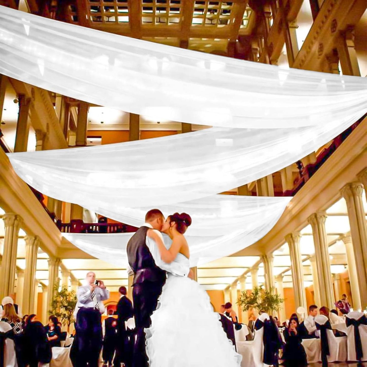 6 Panel White Wedding Drapes, 5ftx10ft Cheesecloth Sheer Fabric Curtains for Wedding Arch, Romantic Ceiling Decorations