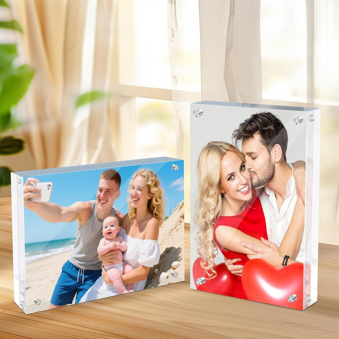 5x7 Acrylic Magnetic Picture Frame, 20 mm Thick Clear Double Sided Freestanding Photo Frame, Transparent Frameless Floating Frames with Magnets Corners
