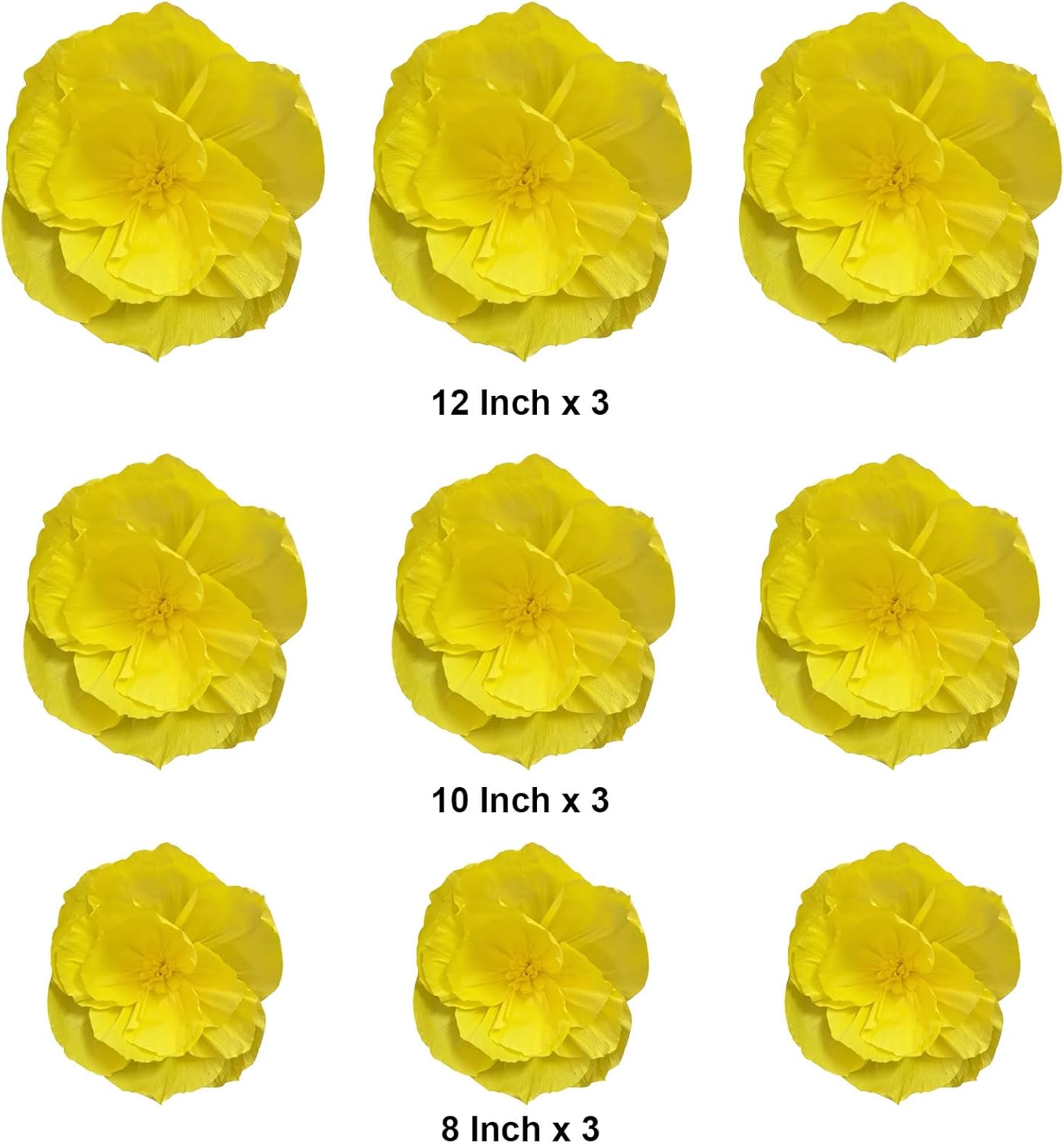 BRT Bearingshui Crepe Paper Flowers Decoration for Wall Total 9 Pcs, Artificial Flowers Backdrop for Wedding Decor Baby Bridal Shower Birthday Party, Yellow 3D Wall Flowers Decor