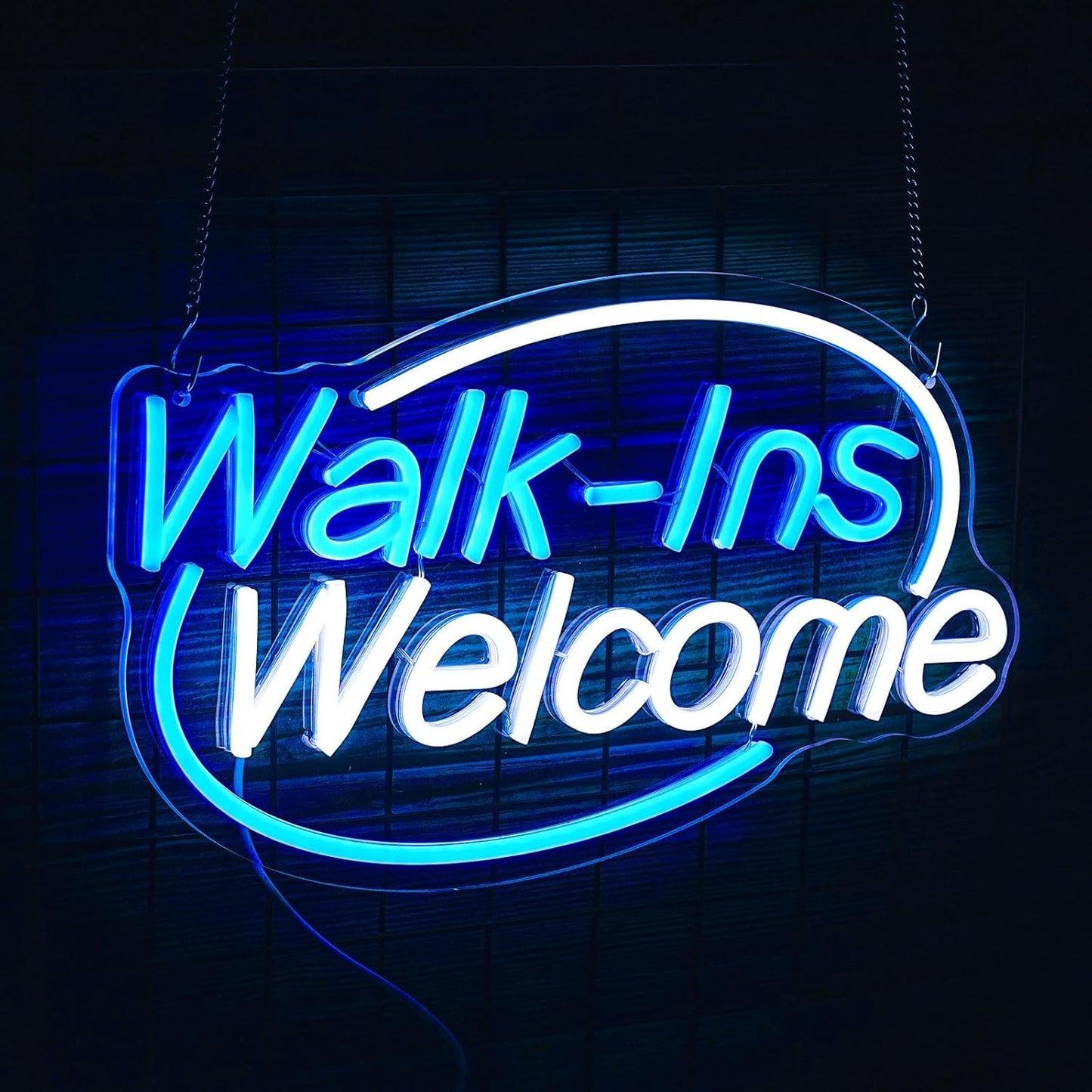 Walk-Ins Welcome Neon Sign, Neon Sign For Wall Decor, Blue + White Led Signs Usb Powered, Living Game Room Decor, For Bedroom Restaurant Bar Hotel Shop Party Birthday (16.5x9.4in)