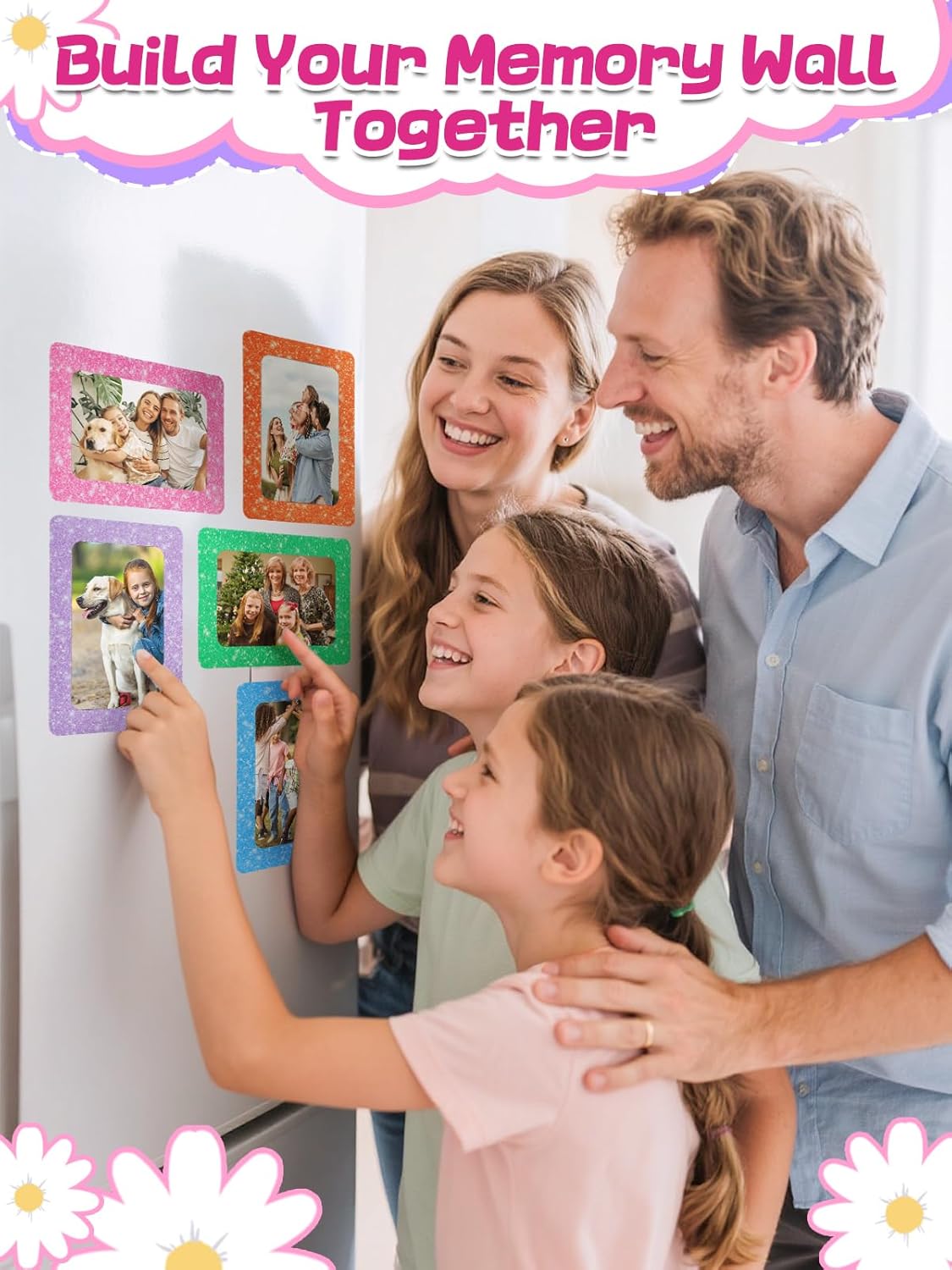 ANPHSIN 12Pcs Magnetic Picture Frame for 4x6in Photo - Cute Magnets Frames Fridge Decor Gifts for Girls Women, Home Refrigerator, Back to School Locker, Classroom Decorations Supplies, Shiny Dots