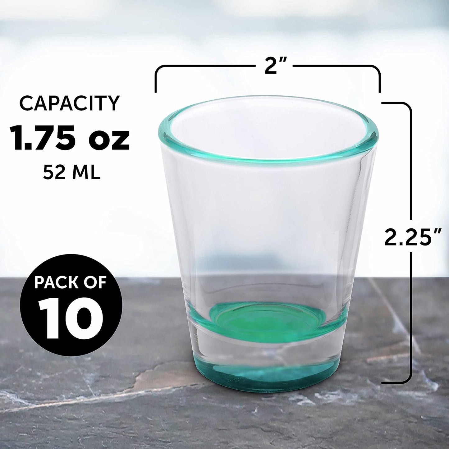 DISCOUNT PROMOS Shot Glasses Set 1.75 oz. Set of 10 Bulk Pack, Wedding Favor, Birthday Party, Tequila Shot Glasses, Vodka Shot Glass - Green Bottom Color