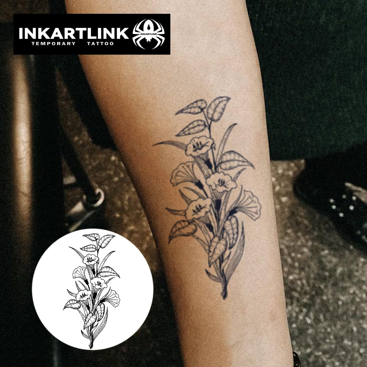 INKARTLINK Tattoo Tech, 2 Sheets Large Semi Permanent Tattoo, Adult Art Design Temporary Tattoos, Lasts 1-2 Weeks, Waterproof, Realistic Look, No Reflection (Flora Sketch)