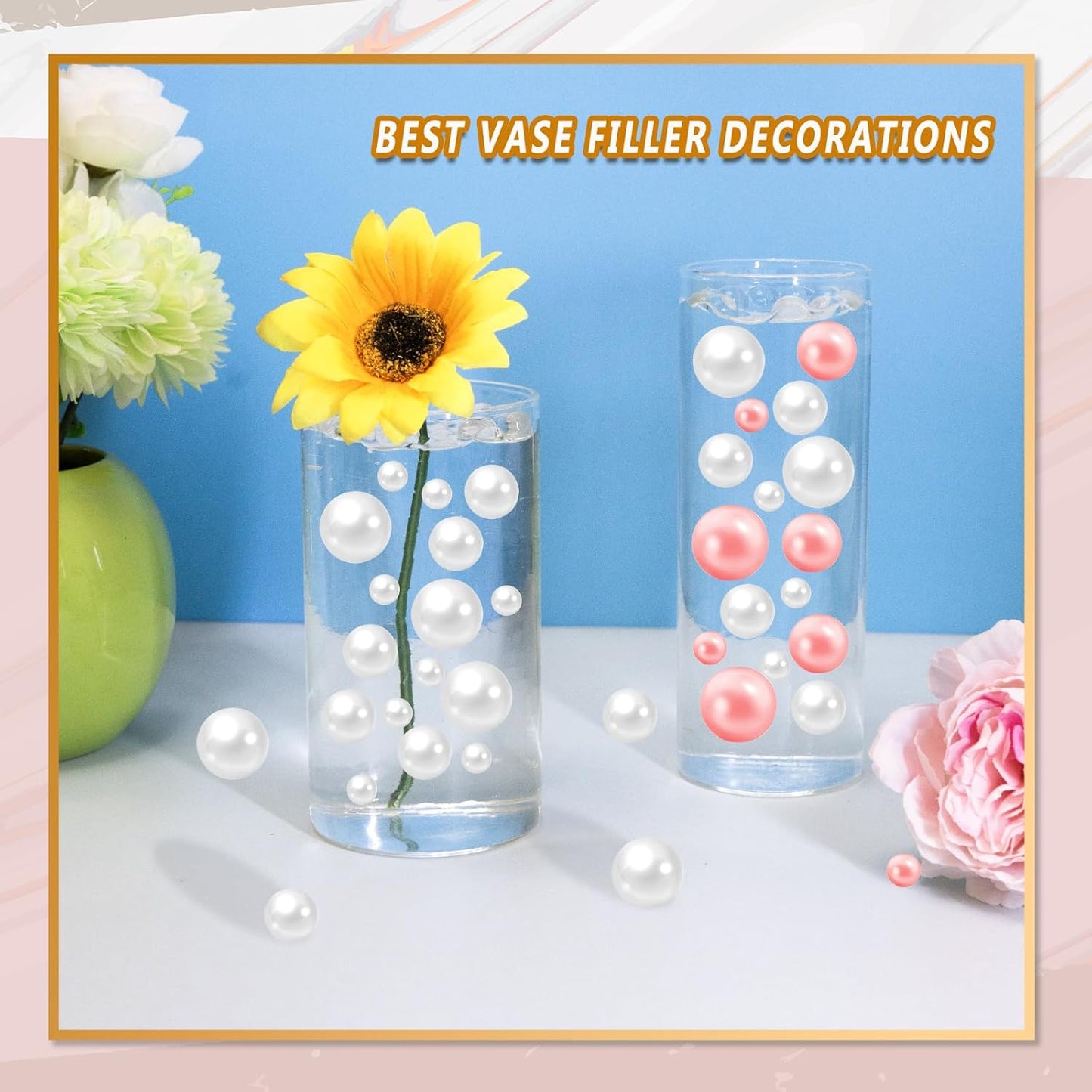 300Pcs Vase Filler White No Hole Faux Pearl Beads for Vase Filling Decorations, Candle Centerpieces, Wedding Centerpieces, Home Party Decor (8/14/20mm)