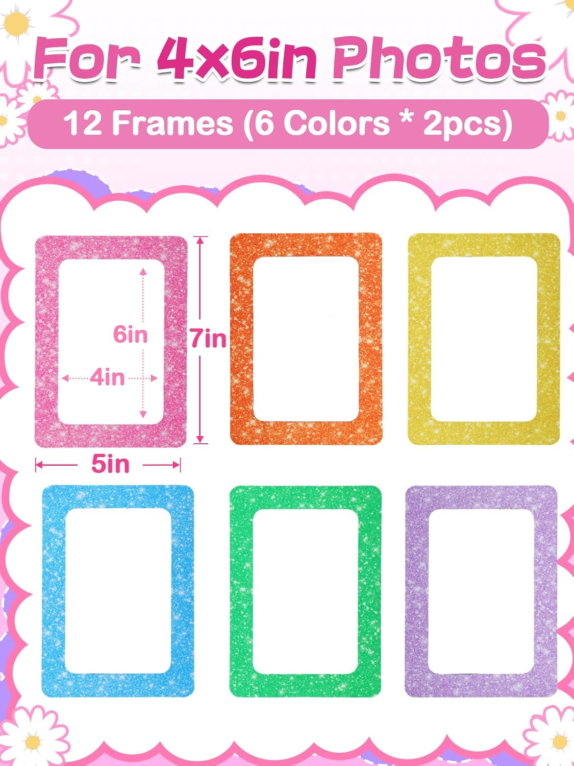 ANPHSIN 12Pcs Magnetic Picture Frame for 4x6in Photo - Cute Magnets Frames Fridge Decor Gifts for Girls Women, Home Refrigerator, Back to School Locker, Classroom Decorations Supplies, Shiny Dots