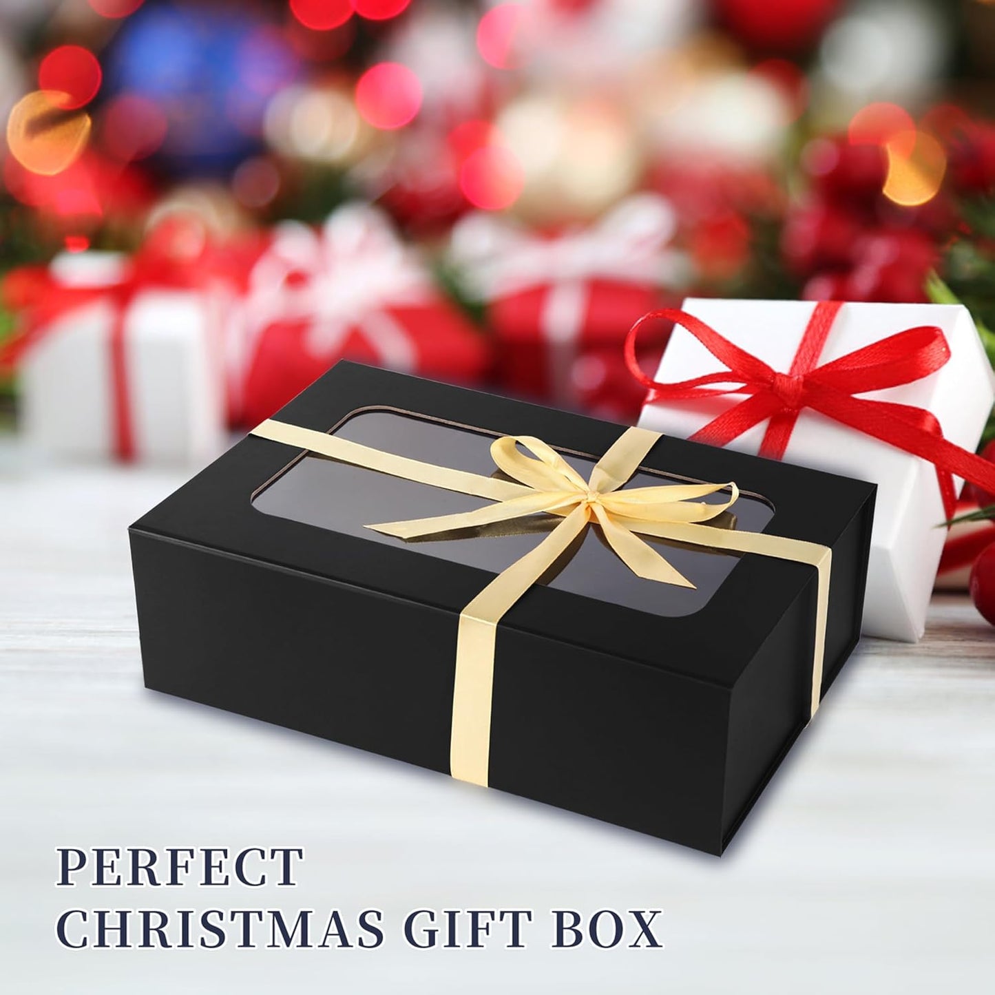 Black Large Gift Boxes with Window, 13.5"x9"x4.3" Bridesmaid Boxe for Gift Giving,Birthday Gift Box with Magnetic,Closure Lid Gift Boxes for Presents,Cute Boxe,Luxury for Gift Packaging,Gift Box for Wrapping Gifts