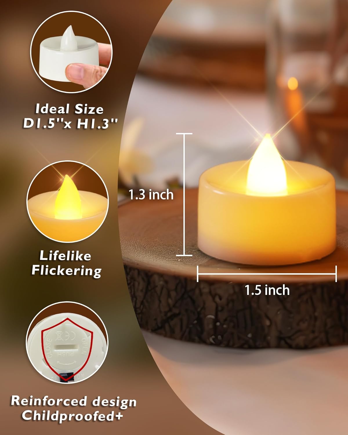 Homemory 50-Pack Flameless LED Tea Lights Candles Battery Operated, 200+Hour Fake Electric Candles TeaLights for Votive, Halloween, Ofrenda, Diya, Wedding Centerpiece Table Decor, Funeral, Christmas