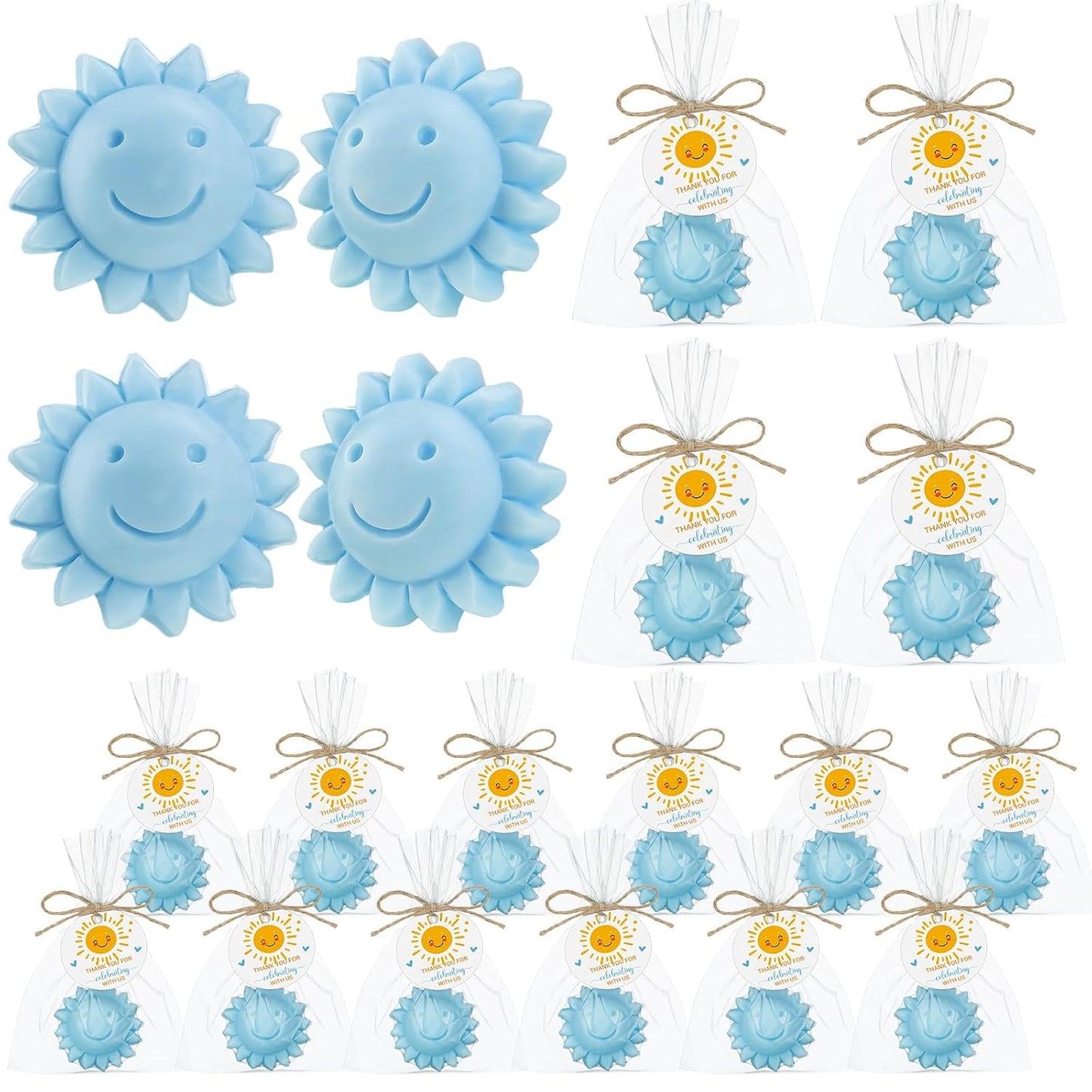 Demissle 20 Pcs Sun Soap Baby Shower Favors for Sunshine Party Here Comes the Son Baby Favors Mini Handmade Soap Gifts with Thank You Card for Guest Gender Reveal Party Decor(Blue)