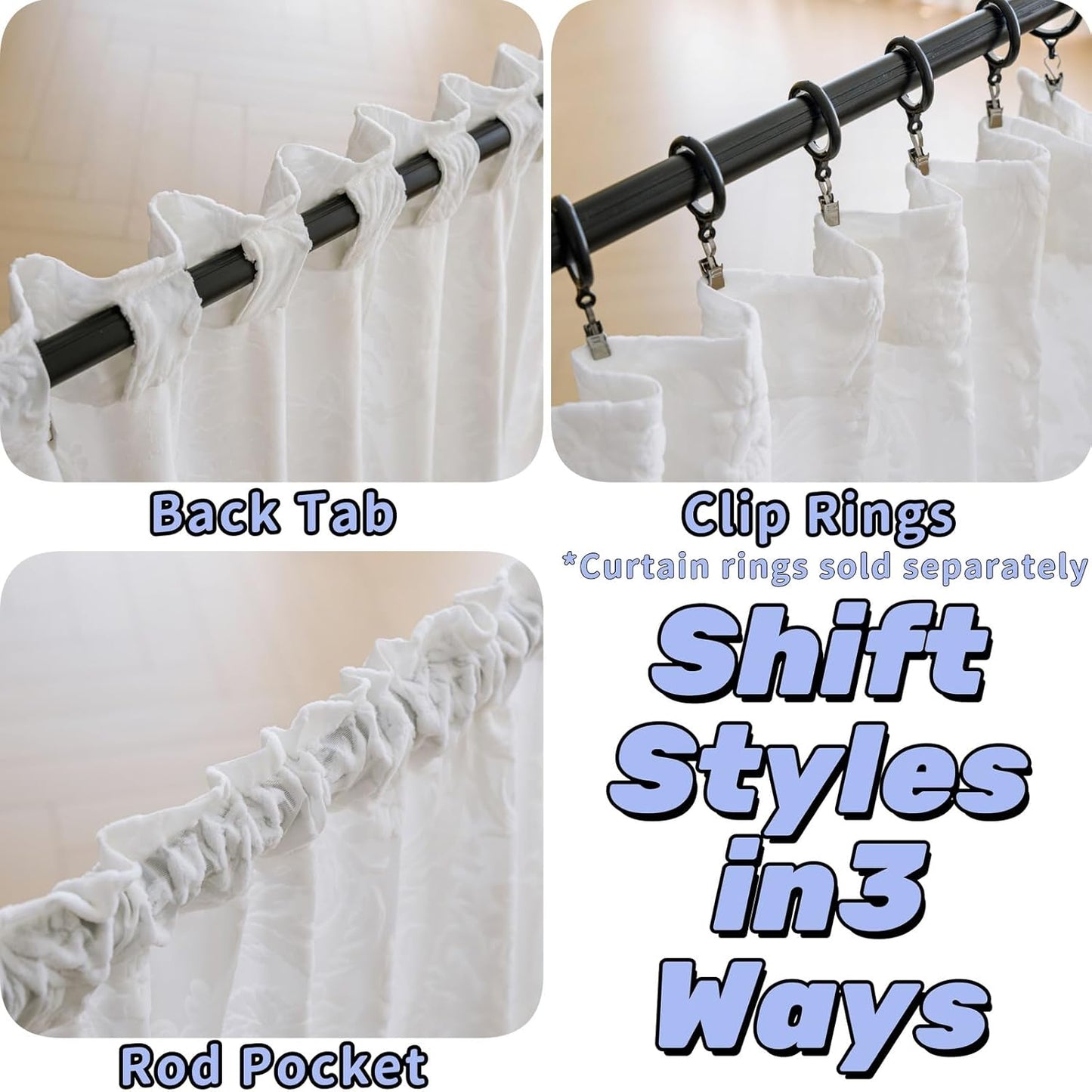 Sheer White Curtains for Bedroom Living Room Boho 63 Inches Rod Pocket Farmhouse Drapes with Floral Patterned Vintage 3D Flocked Texture & Rococo Motifs Window Curtains Set of 2 Panels, 52"W*63"L