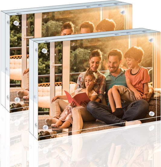 Egofine 4x6 Acrylic Frames 2 Pack, 20mm Thicker Frameless Clear Picture Frames, Double Sided Magnetic Picture Frames, Free Standing Desktop Display