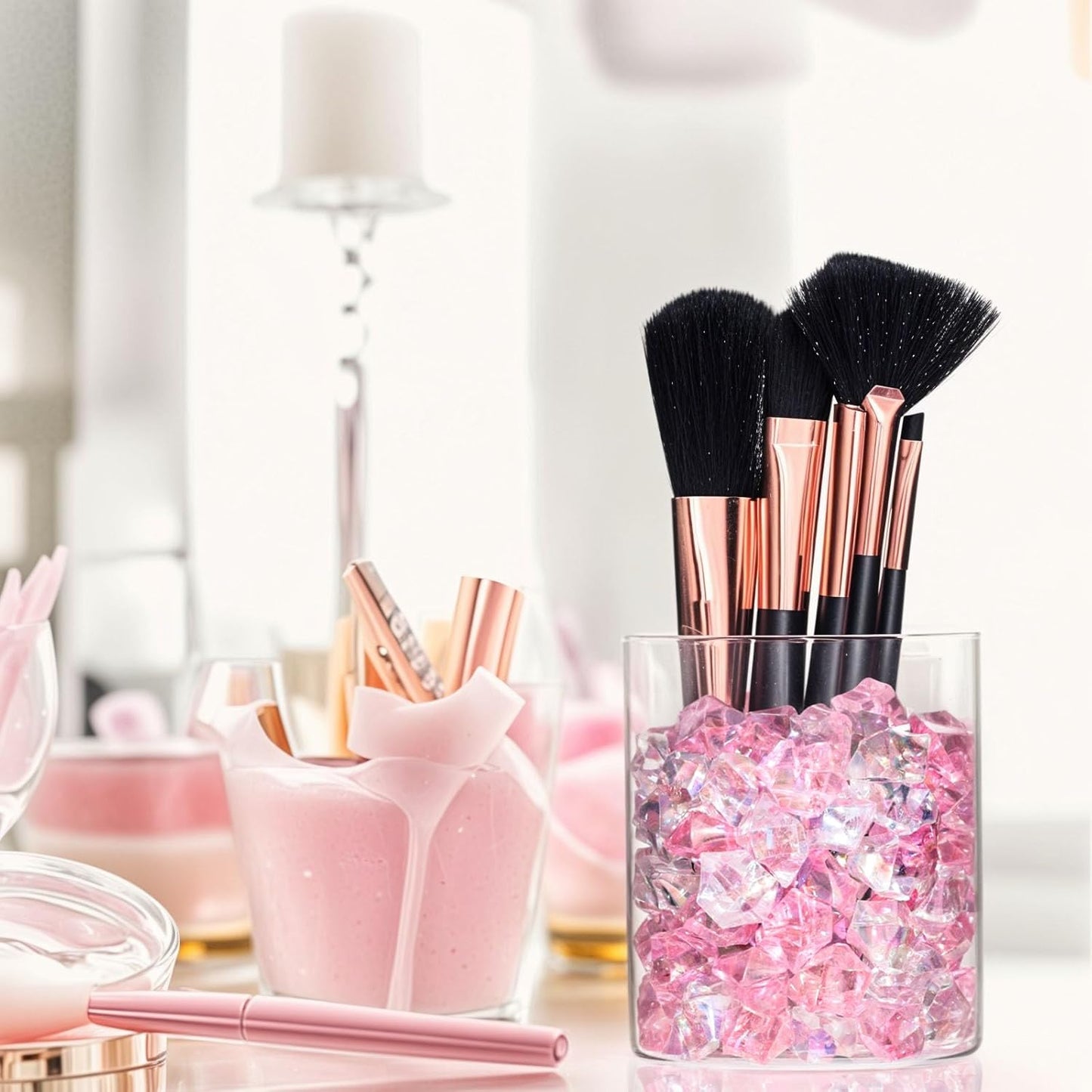 DomeStar 150PCS Dazzling Fake Ice Rocks, Pink Holographic Acrylic Crushed Ice Sparkling Plastic Diamonds Gems for Vases Fillers Aquarium Rocks Party Table Scatter Wedding Decor