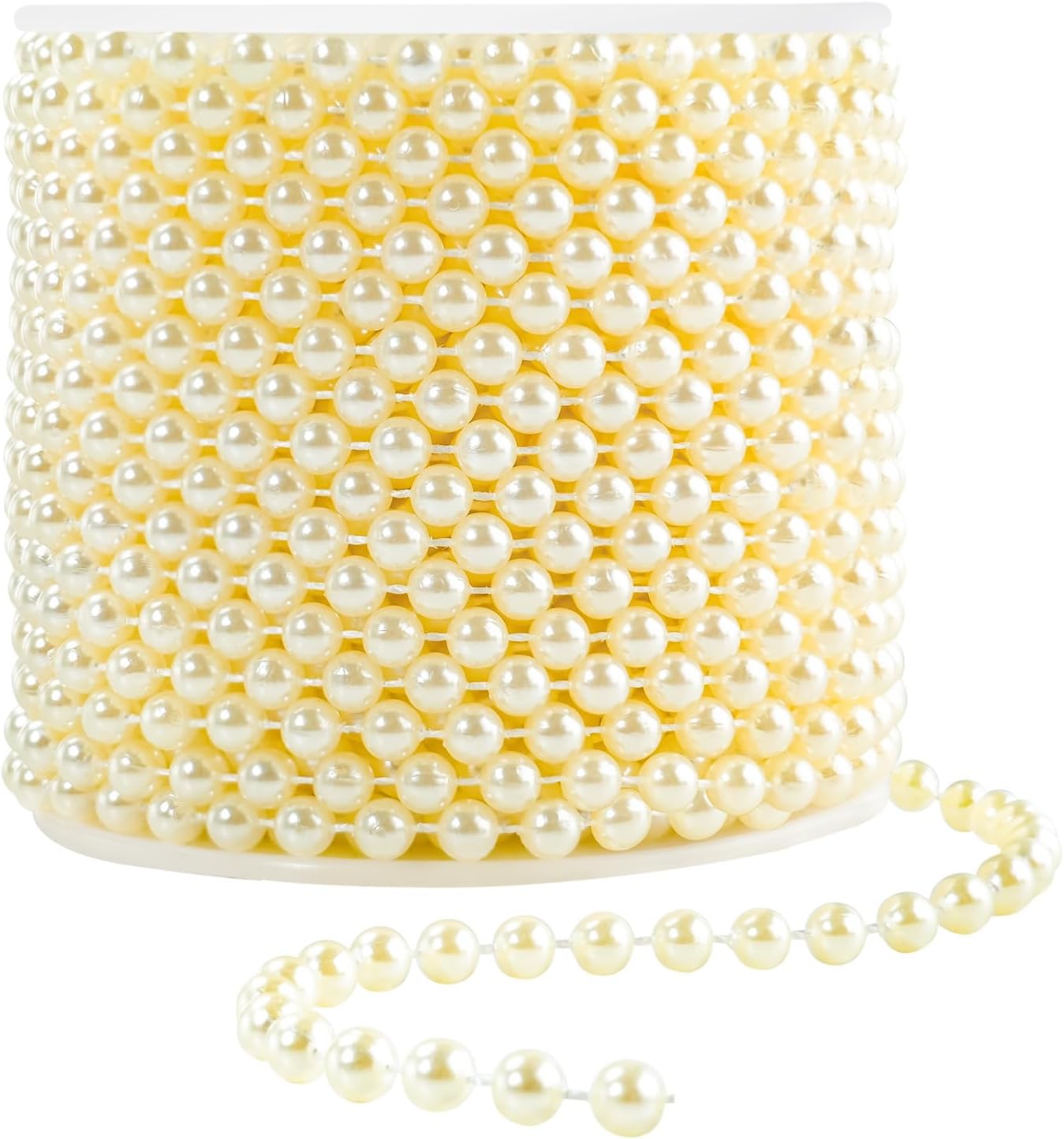 Faux Ivory Pearl Beads Garland - 6mm Christmas Tree Beads 22 Yards Ivory Pearl Strands Spool Pearl String Bead Roll for Wedding Party Christmas Tree Decoration(6mm 22Yards, Ivory)