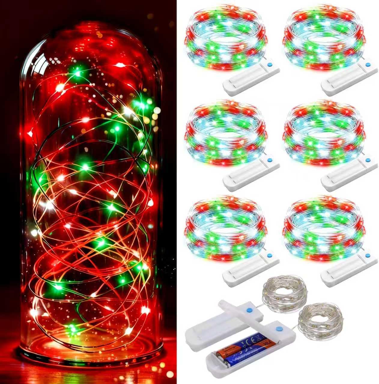ZNYCYE 6 Pack Fairy Lights Battery Operated, 8.2 Ft 50 LED With Timer, 8 Modes Christmas Lights, Waterproof for Indoor Wedding Decorations (Red Green White)