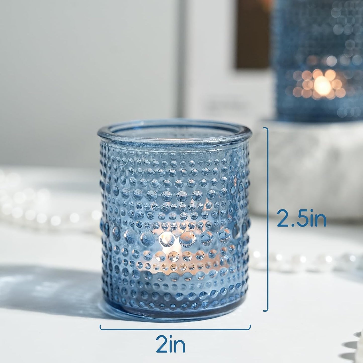 36pcs Blue Votive Candle Holders, Elegant Glass Votive & Tealight Candle Holders for Wedding Centerpieces Party Decorations and Home Decor for Tables (Blue)