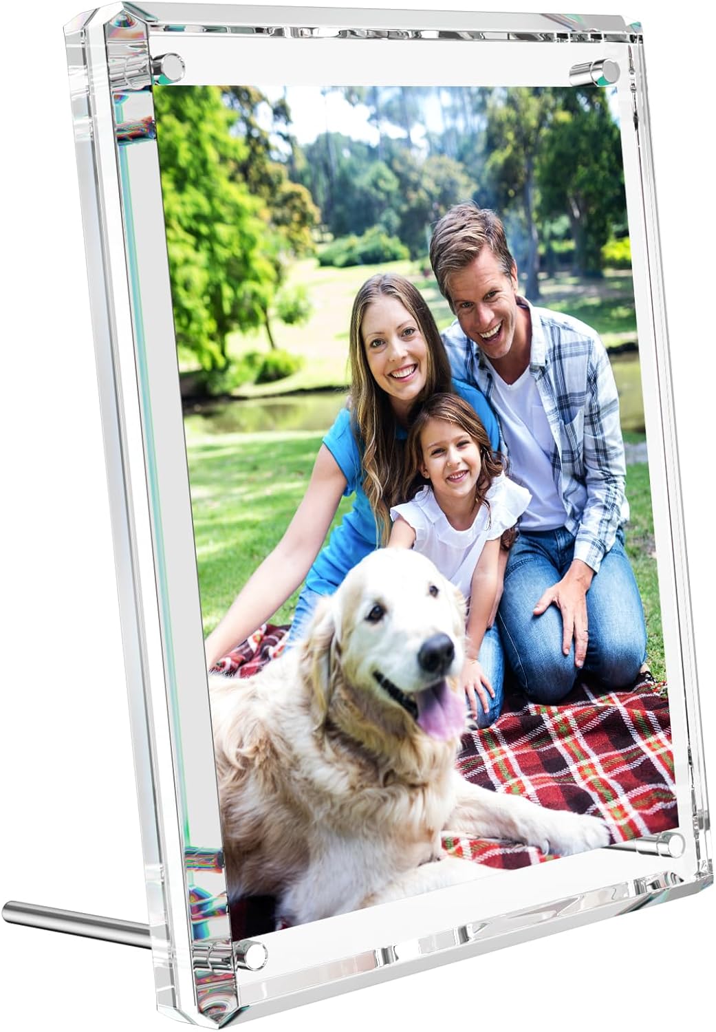 NIUBEE 4x6 Acrylic Picture Frames, Clear Photo Frame for Living Room, Diamond Edge Design, 1 Pack Portrait or Landscape Magnetic Family Thick Desktop Frameless Frame