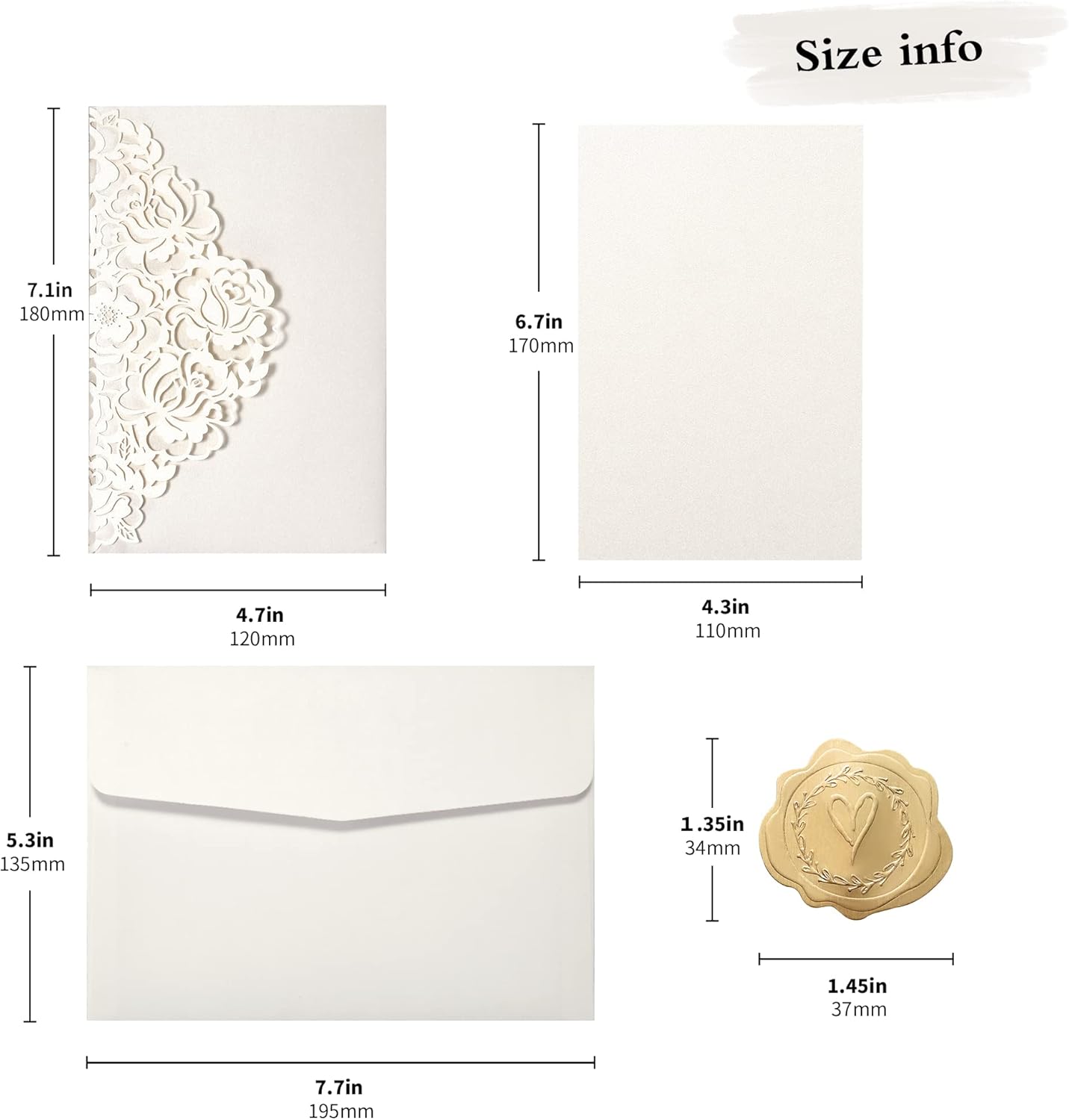 DORIS HOME 50pcs Laser Cut Quinceanera Invitations Green and Ivory White, 4.7x7.1 Blank Quince Invitations for 15th Birthday, Invitation cards for Sweet 16 with Envelopes