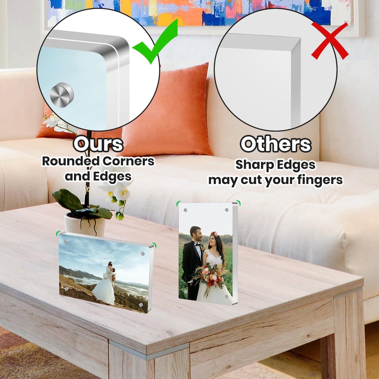 Acrylic Magnetic Photo Frame, 5x7 Inch Double-sided Magnetic Photo Frame, Tabletop Frameless Postcard Display (3-Pack) (5X7)