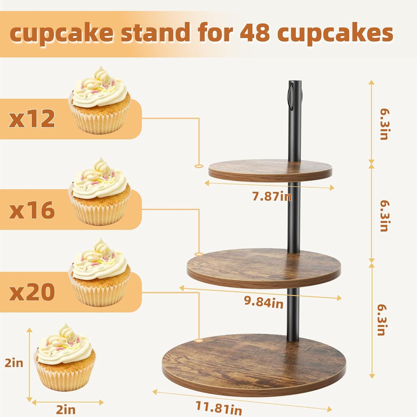 2 Packs Wooden Cupcake Stand, 3 Tier Large Cupcake Tower Stand 50 Cupcakes, Dessert Stand Cupcake Display Stand Cupcake Tower for Party, Wedding, Birthday, Farmhouse Decor
