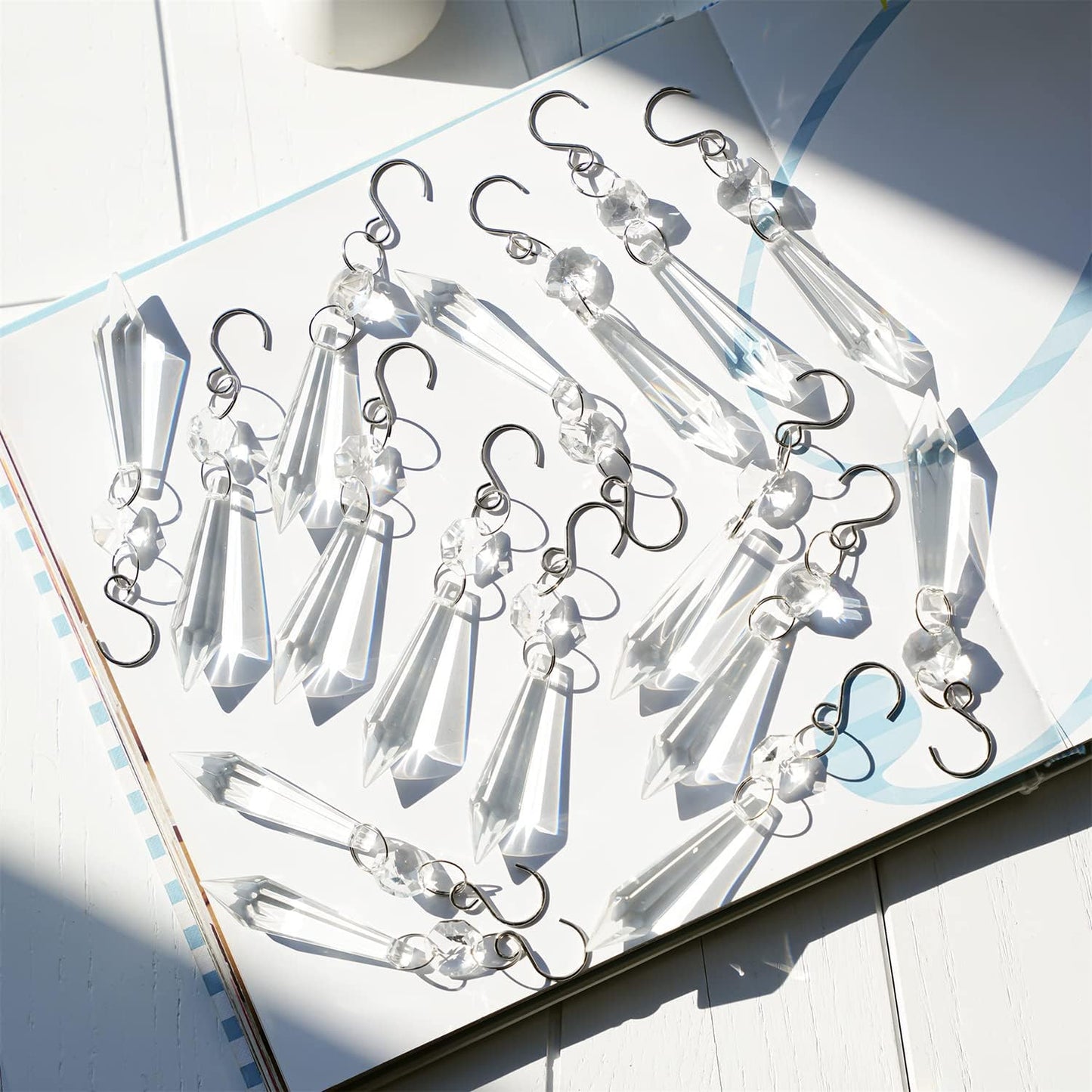 20PCS Clear Chandelier Icicle Crystal Prisms,55mm Chandelier Crystals Replacement,Crystals for Chandeliers with Hooks for Windows Wedding Lamp Decoration