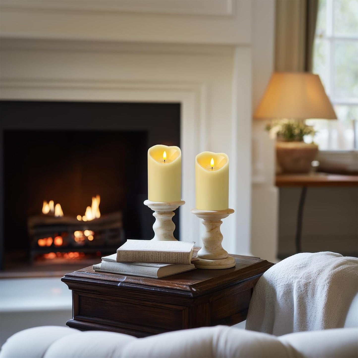 Amagic 4” x 6” Waterproof Outdoor Flameless Candles with Remote, LED Candles Battery Operated with Timer, Flickering Fake Pillar Candle for Patio Yard Porch Decor, Dark Ivory, Set of 2