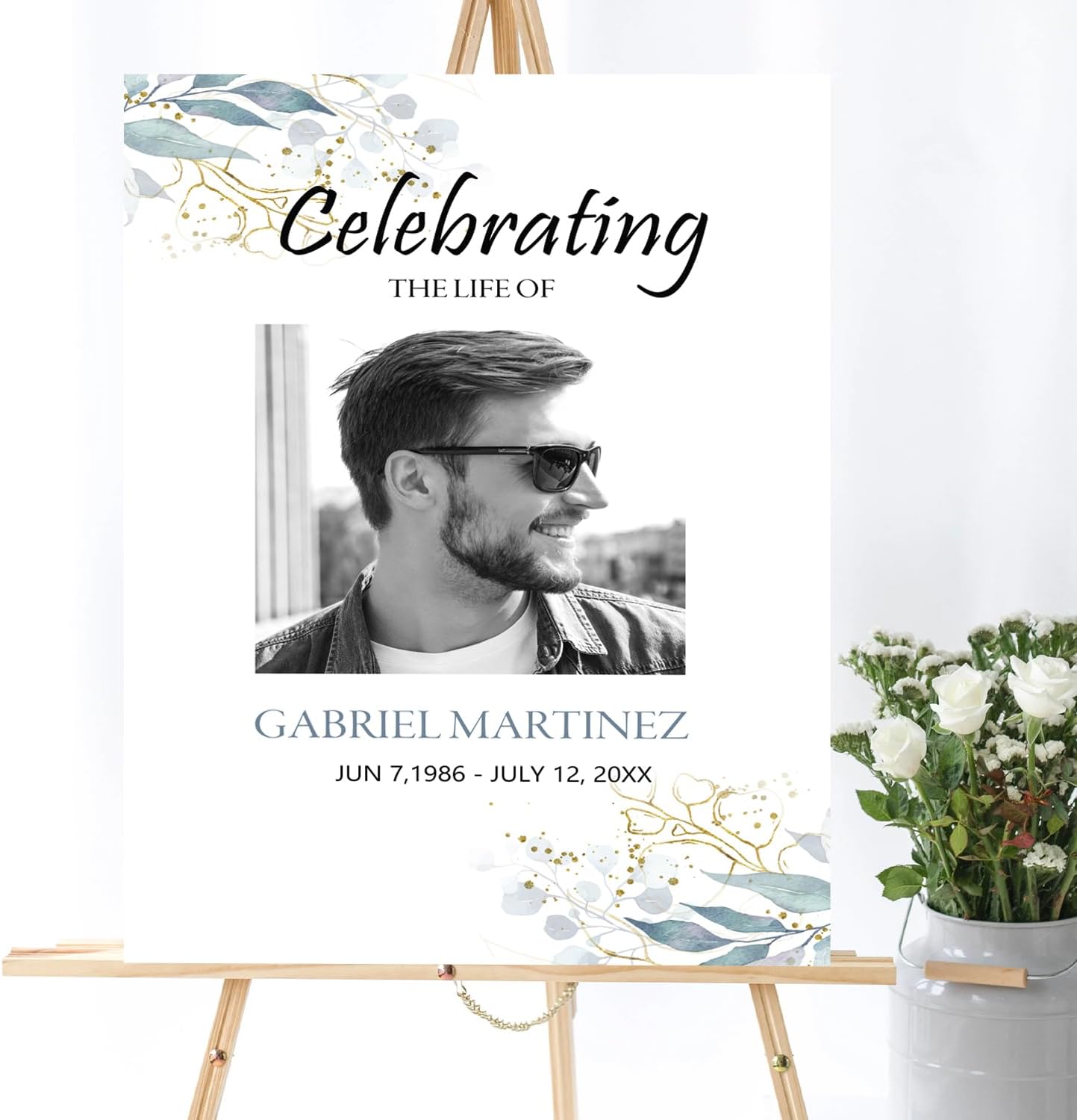 Blue Celebration of Life, Funeral Welcome Sign, Large Memorial Poster, Funeral decoration, Obituary Memorial Service, Funeral Program, Floral Funeral Welcome Sign, In-loving Memory Sign