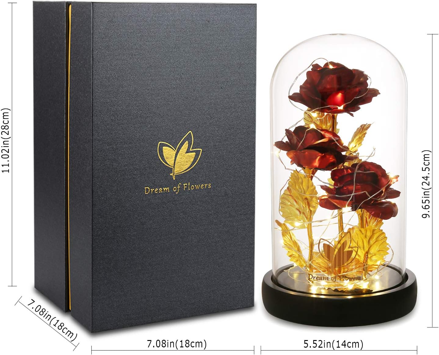 Beauty and The Beast Rose,Preserved Flowers Bouquets Gifts,Light Up Rose Flower in Glass Dome,Birthday Gifts for Women,Mom,Girlfriend Wife Anniversary,Valentines,Thanksgiving,Christmas,Wedding