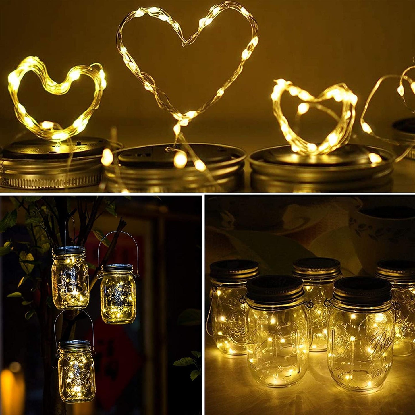 12 Pack Solar Mason Jar Lid Lights - 30 LED Firefly Fairy String Lights, Waterproof Outdoor Solar Lights with Hangers for Regular Mouth Jars (No Jars Included)