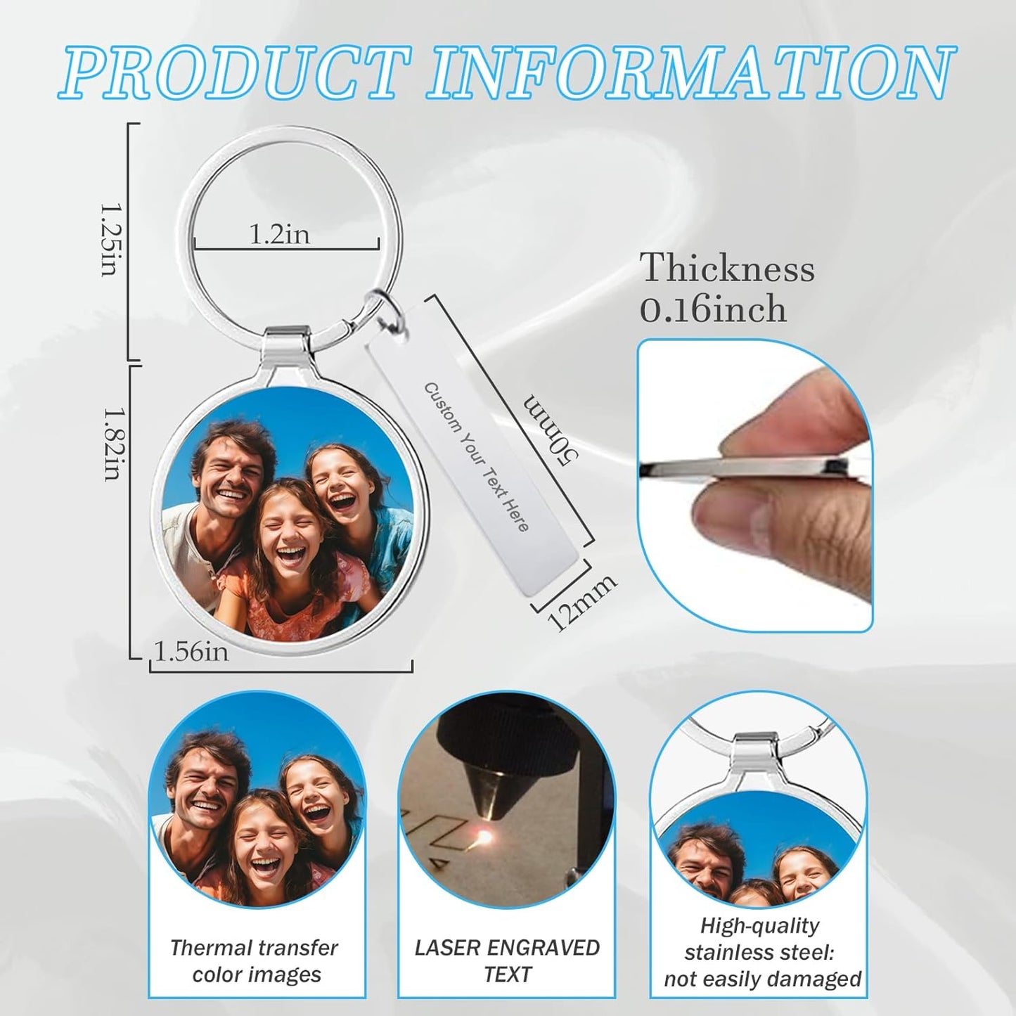 Custom Keychain with Picture Double-sided Personalized Photo Text Keychain, Gift for Anniversary Birthday Christmas