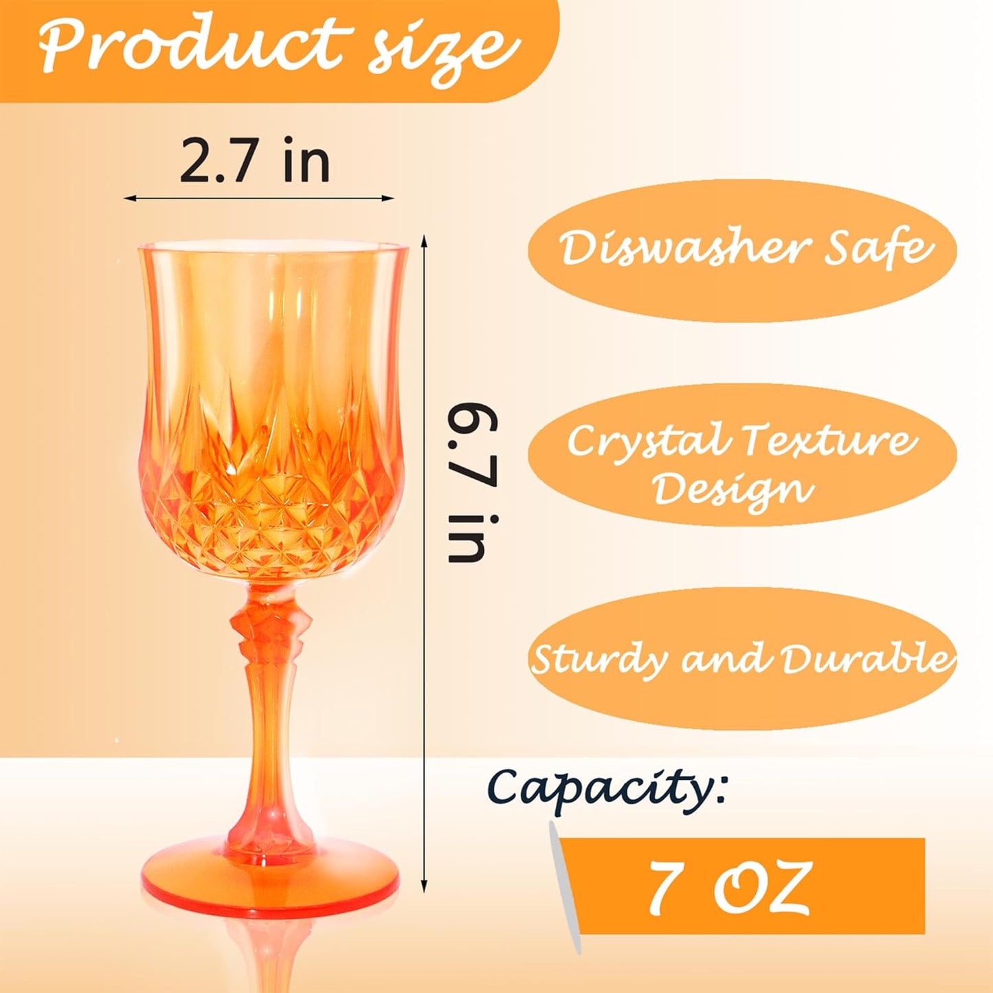 Plastic Wine Glasses，Plastic Goblets Vintage Style Cordial Drinking Glasses for Wedding Reception, Halloween Grand Event Party Supplies (12, Pumpkin orange)