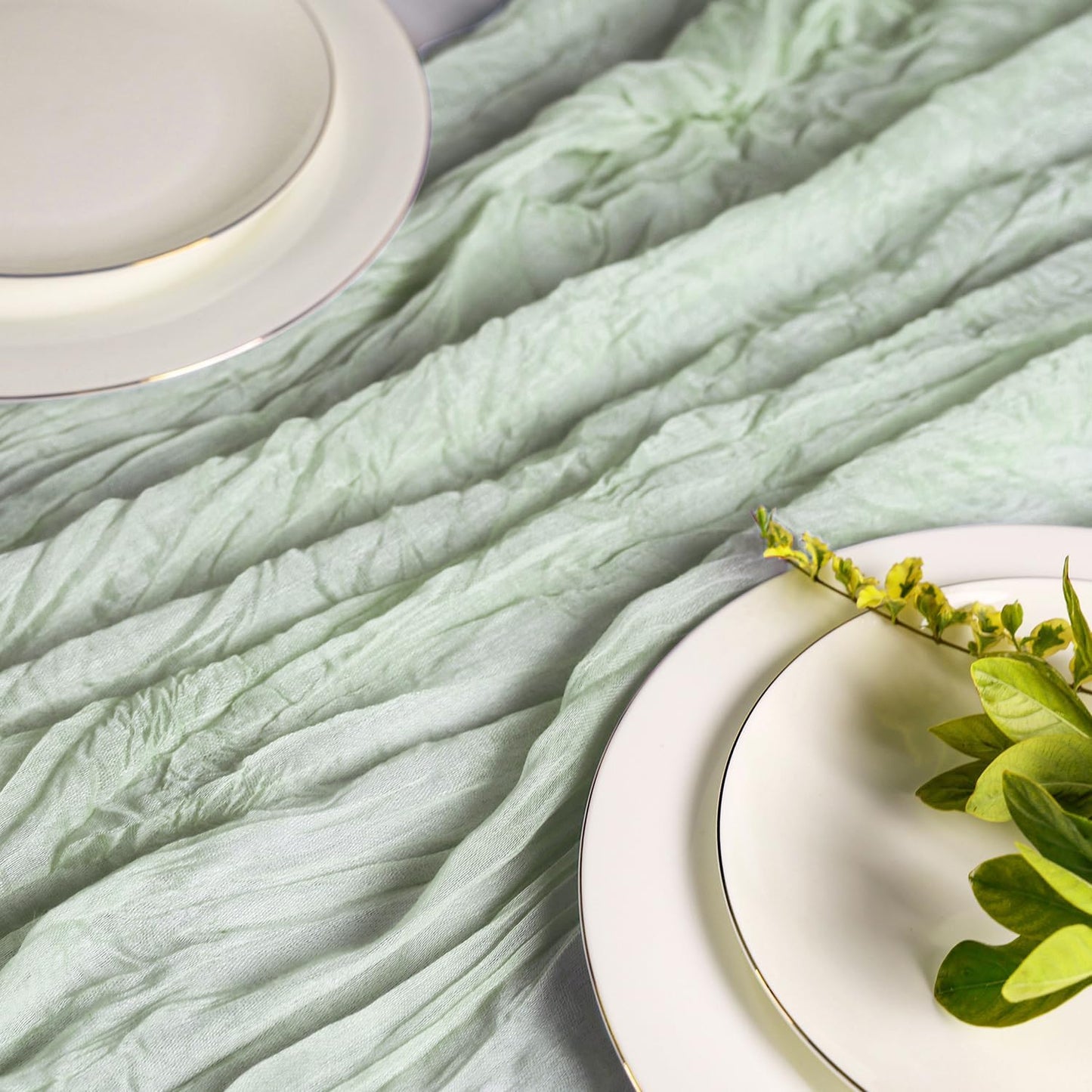 Hahuho Sage Green Cheesecloth Table Runner 10ft, Gauze Boho Rustic Table Runners for Wedding Birthday Party Baby Shower Decorations（1 Pack , 35x120 Inches）