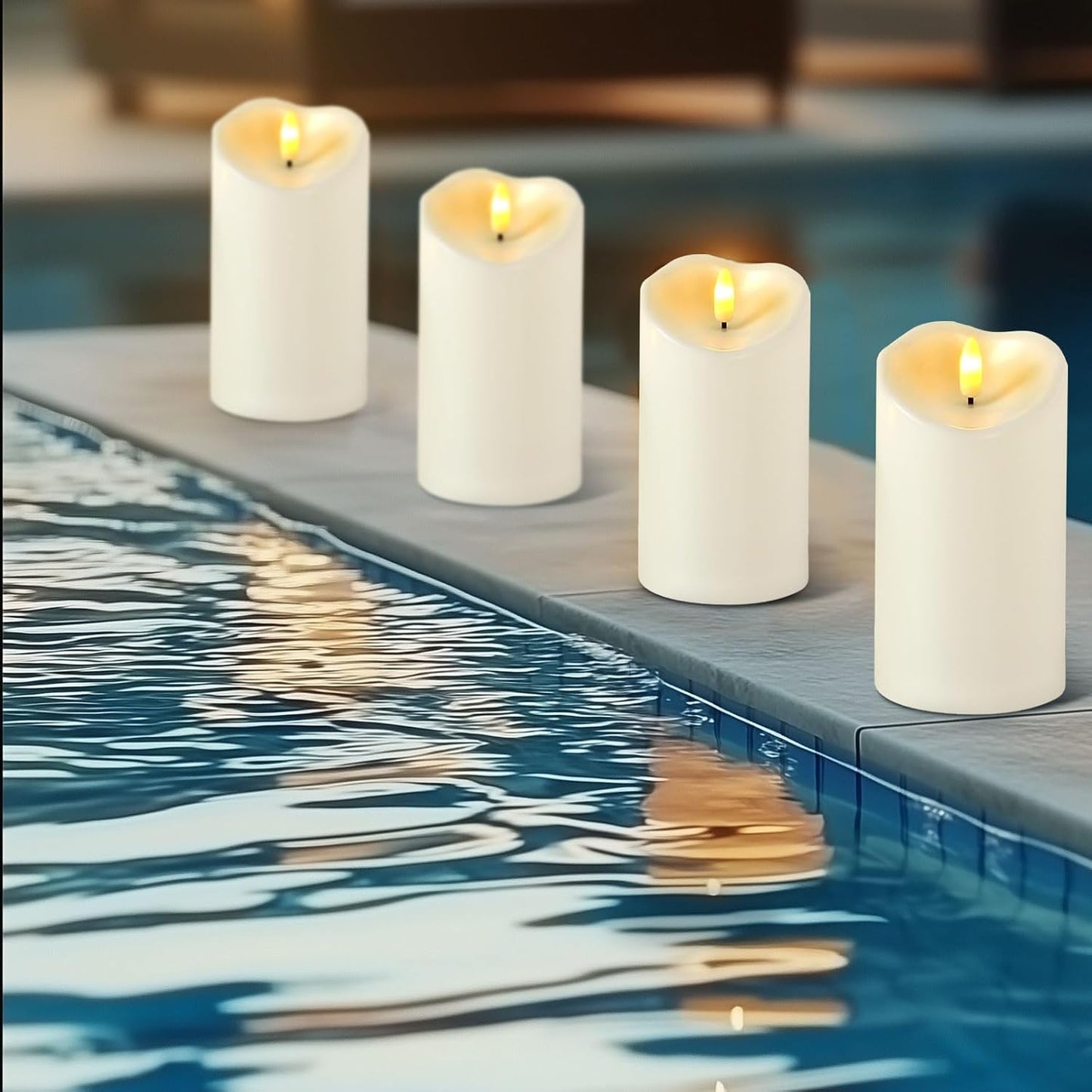 Amagic Waterproof Outdoor Flameless Candles with Remote, LED Candles Battery Operated with Timer, Flickering Fake Pillar Candle for Outside Patio Yard Decor, Ivory, Set of 5, D3 X H4 5" 6" 8" 8"